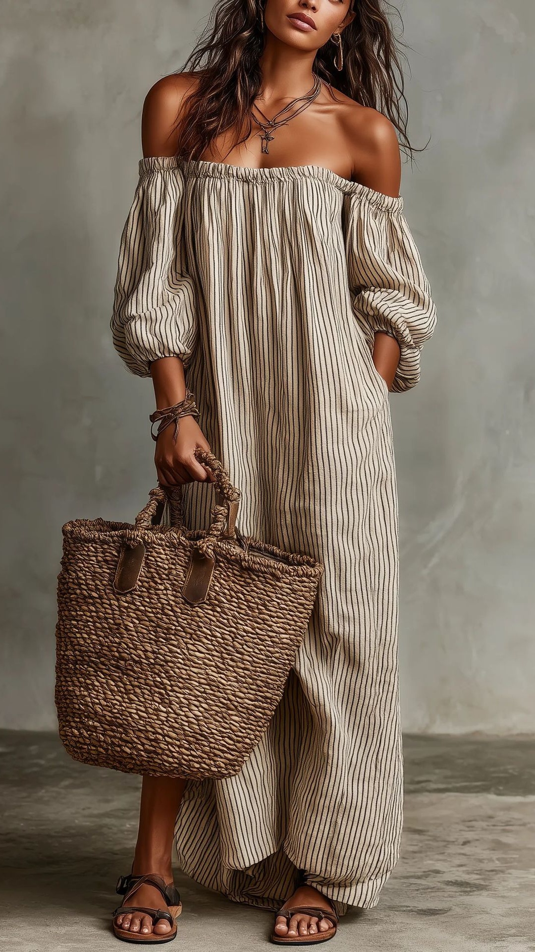 Women's Striped Off-Shoulder Cotton-Linen Vacation-Style Dress - Nordfashionstorm - Women's Clothing, Fashion for You - Nordfashionstorm.com