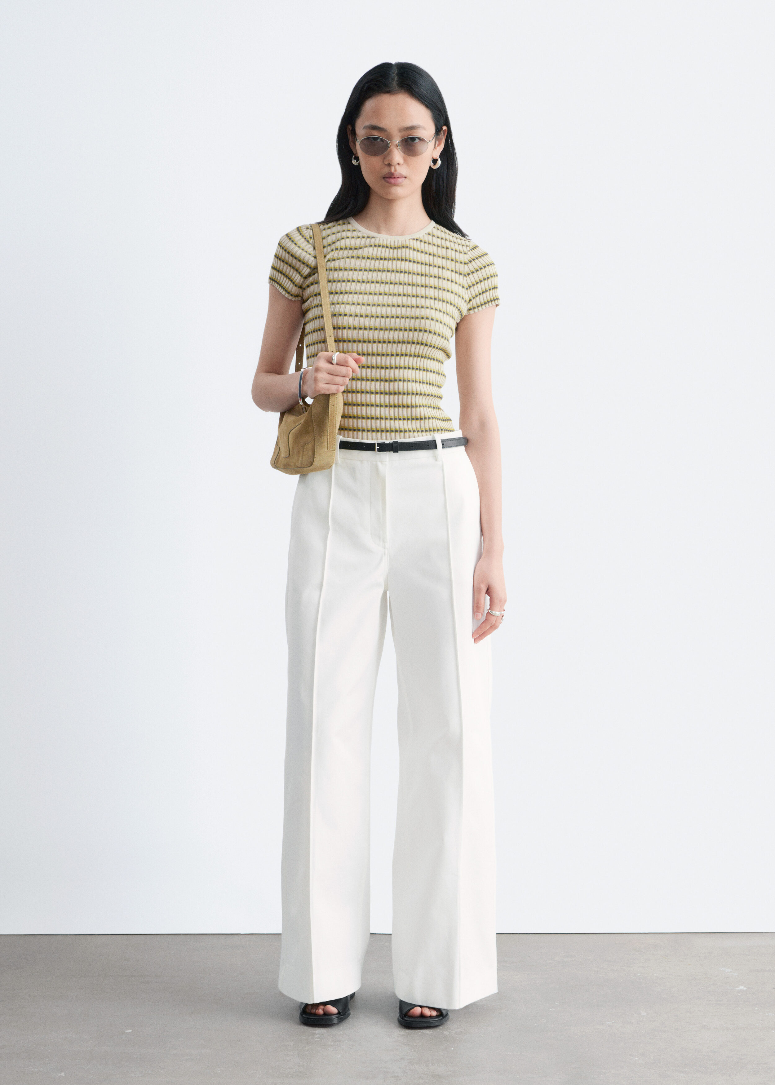 & Other Stories STRIPED RIB-KNIT T-SHIRT