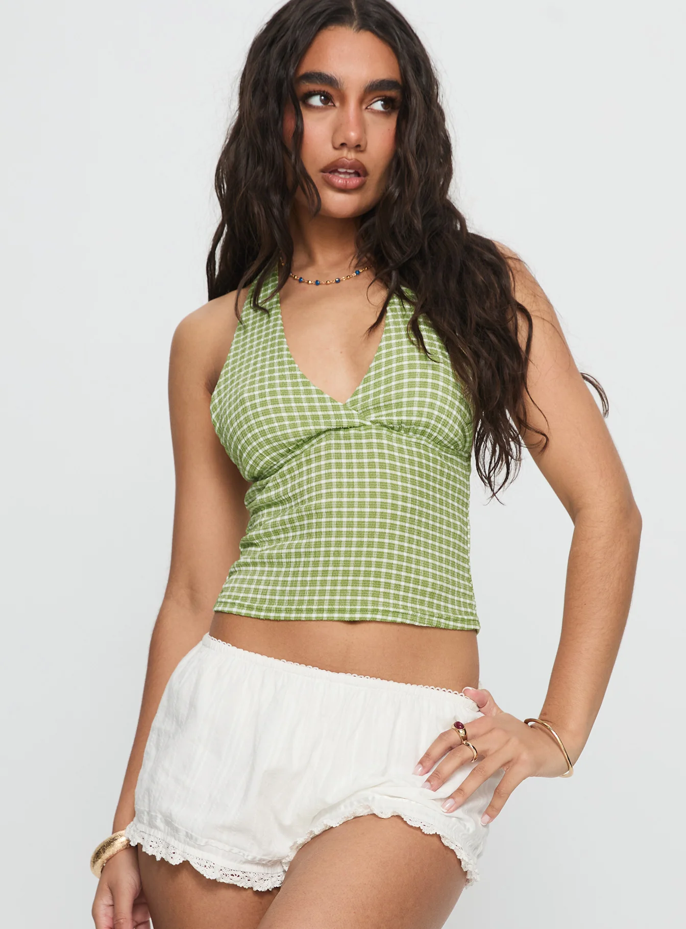 Whimsy Halter Top Sage Gingham