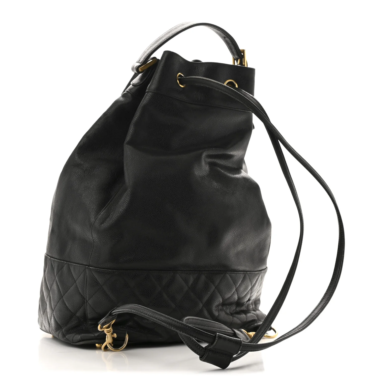 Caviar Quilted Drawstring Backpack Black - Top Club