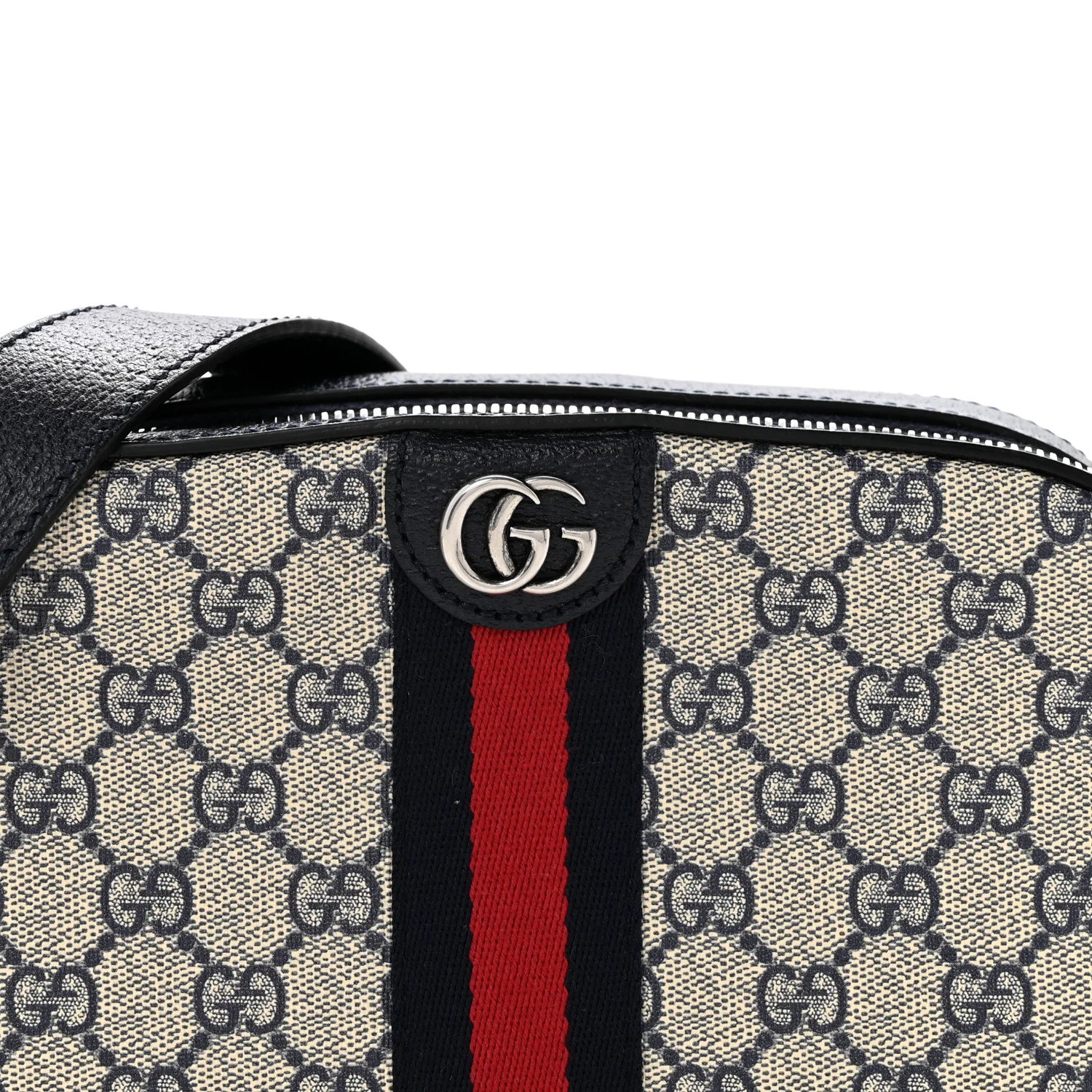 GG Supreme Monogram Textured Dollar Calfskin Web Small Ophidia Camera Bag Beige Blue - Top Club