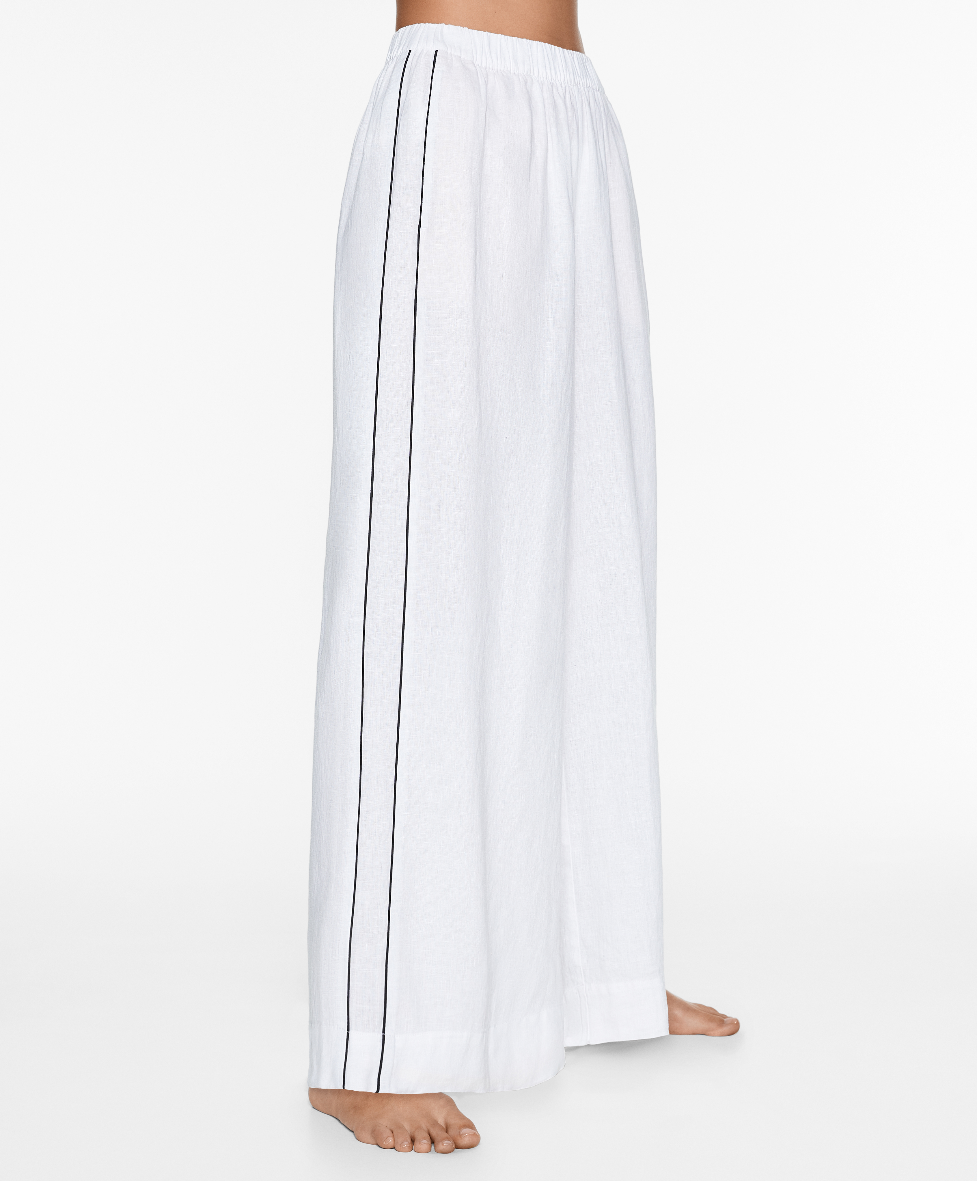 OYSHO 100% linen wide straight-leg trousers with piping
