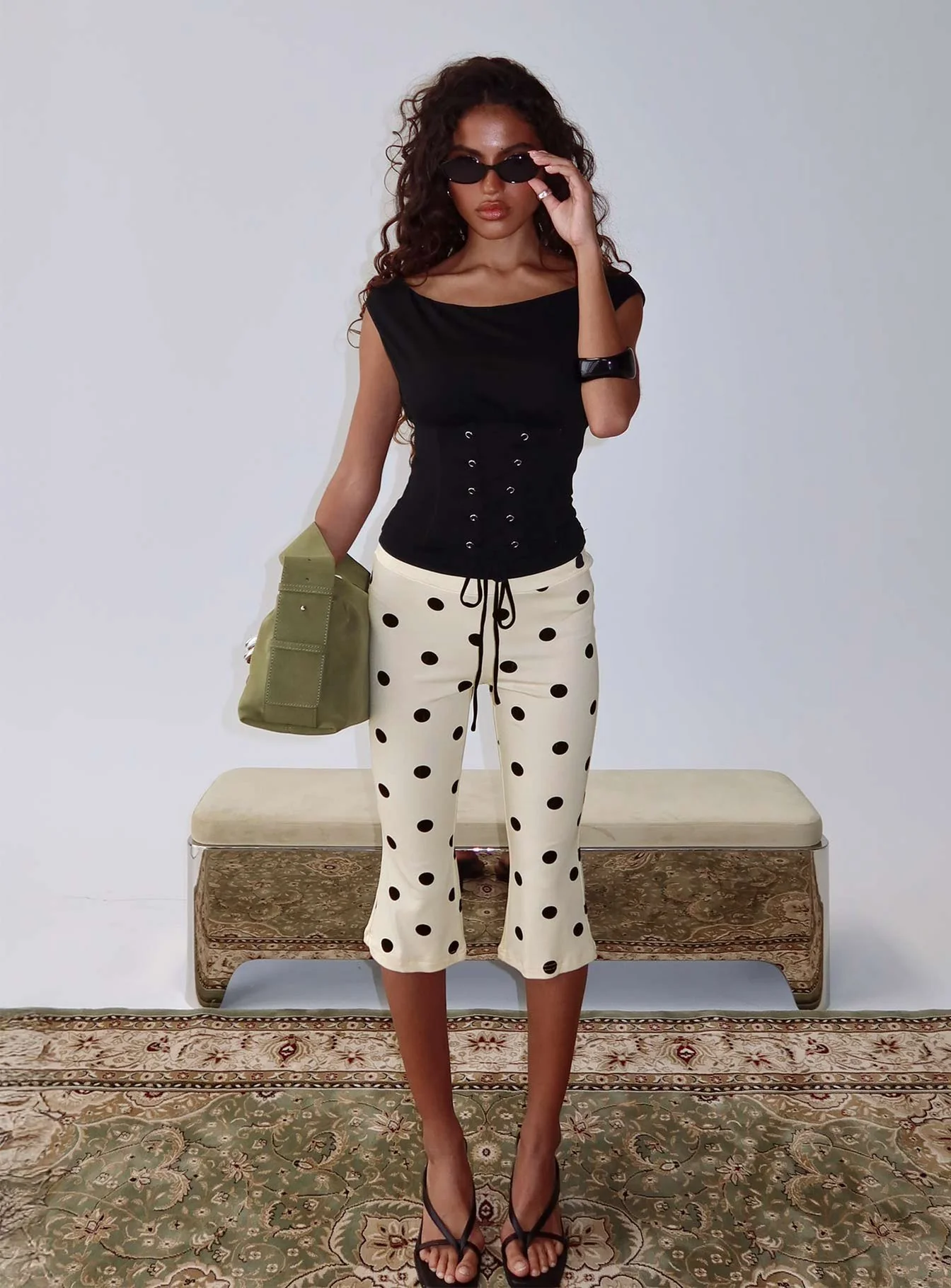 Samaira Capri Pant Cream Polka Dot