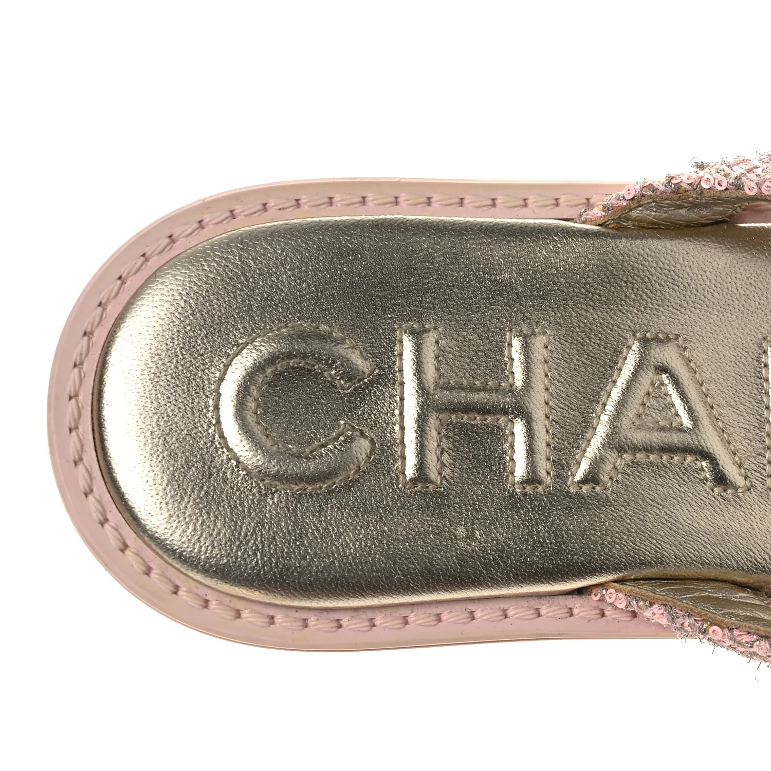 Tweed Camellia Thong Sandals 37.5 Salmon Apricot Gold - Top Club