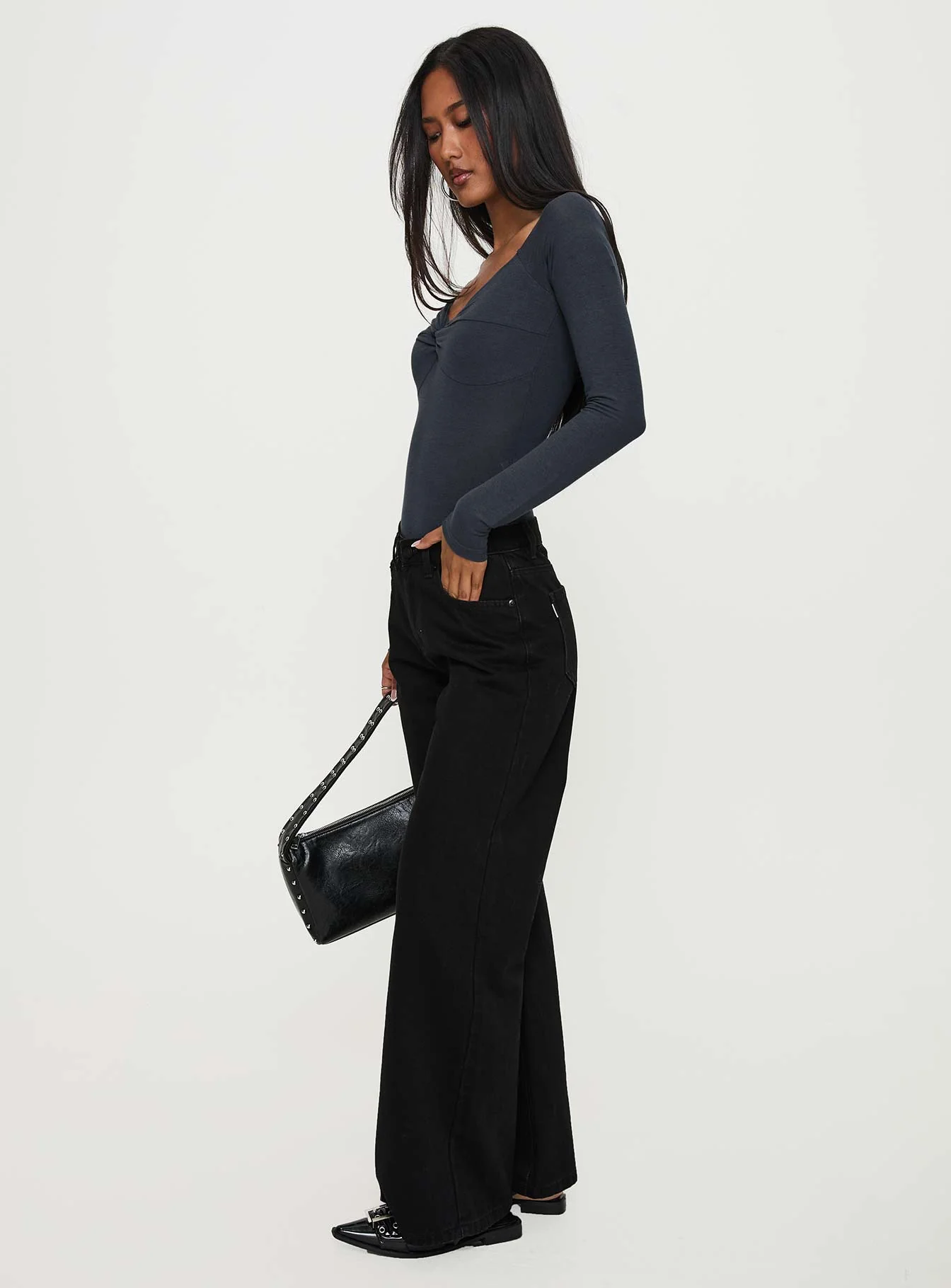 Colemane Mid Rise Wide Leg Jeans Black