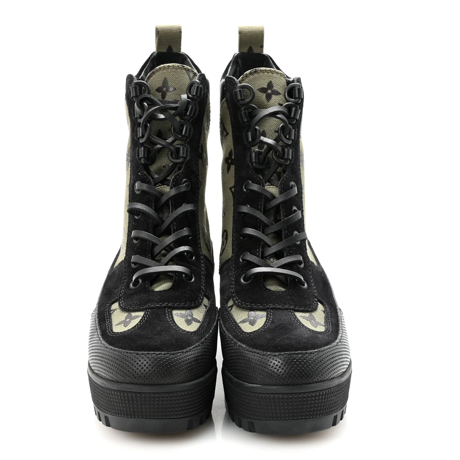 Suede Monogram Laureate Platform Desert Boots 37 Kaki Black - Top Club