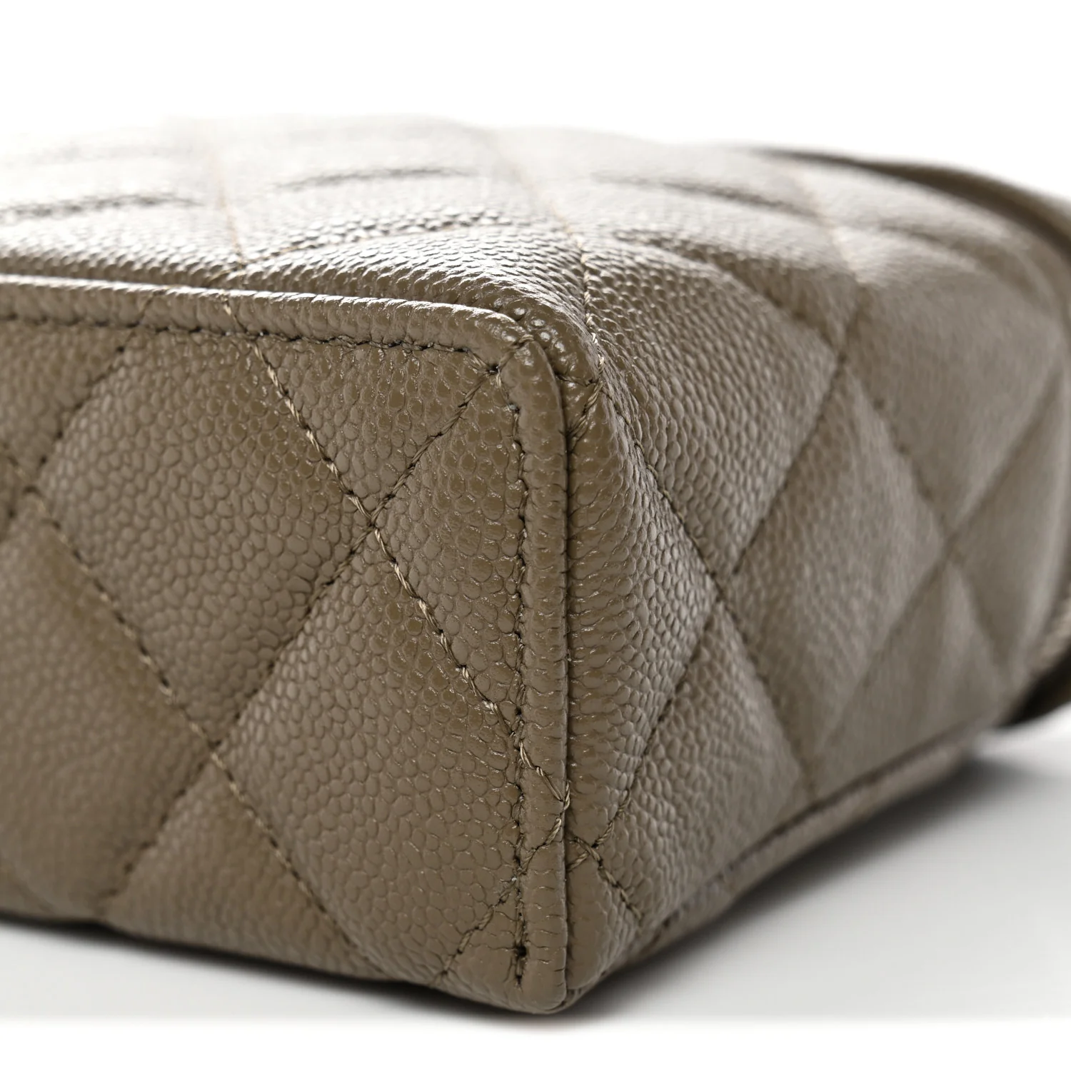 Caviar Quilted Top Handle Slim Vanity With Chain Dark Khaki - Top Club