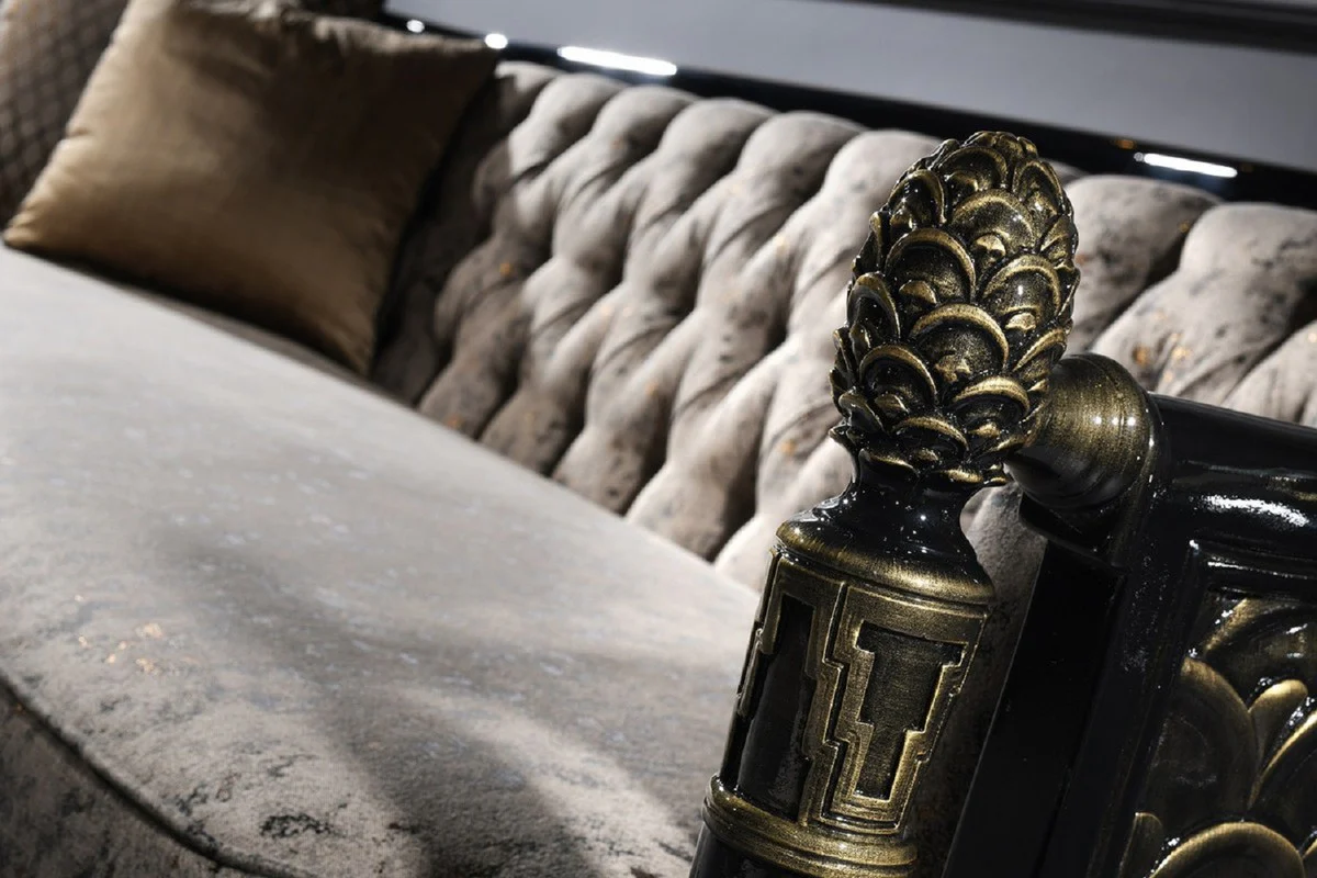 Luxury baroque living room set silver gray / black / gold - 2 sofas & 2 armchairs & 1 coffee table & 2 side tables - magnificent baroque furniture - luxury quality