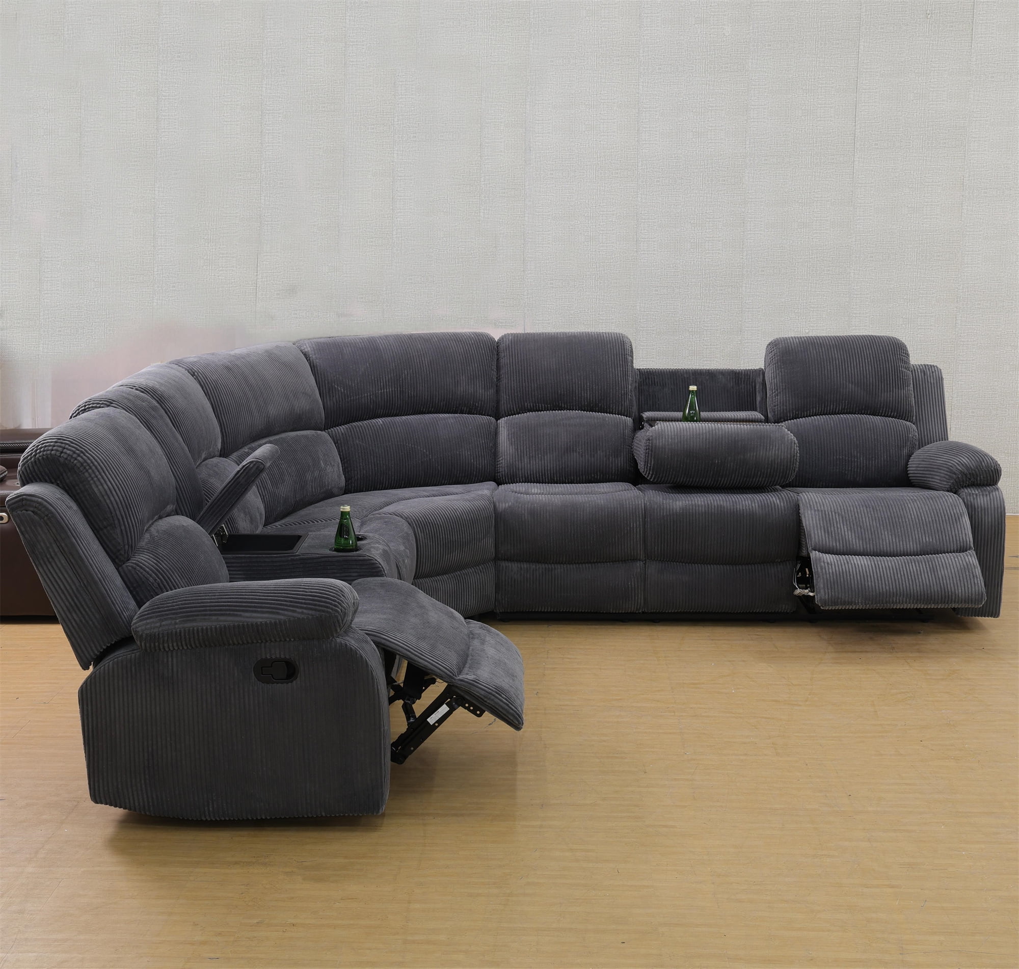 Aukfa 3 - Piece Recliner Sofa Set, 6 Seat Sectional Couch with Cup Holders&Storage Console, Gray