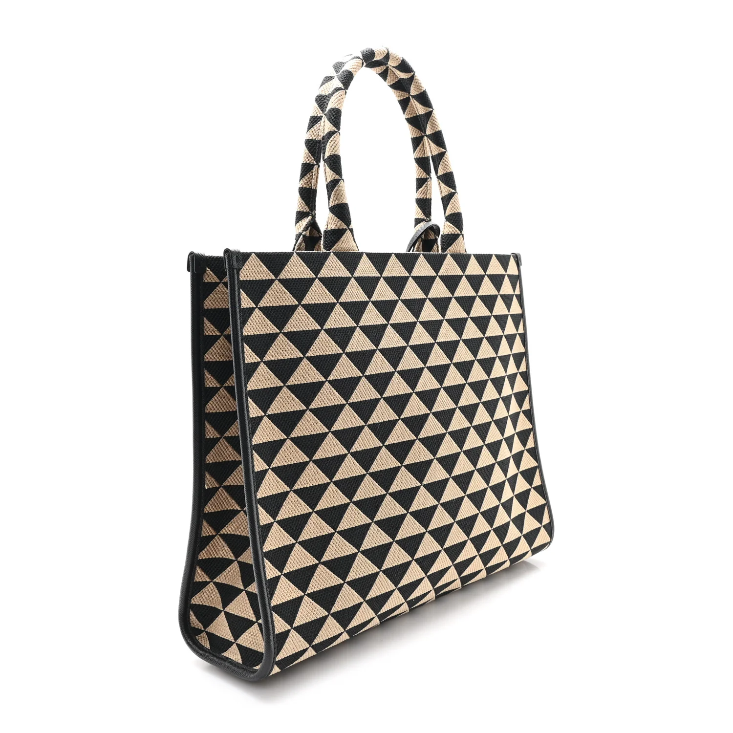 Jacquard Saffiano Triangolo Symbole Embroidered Large Tote Black Corda - Top Club