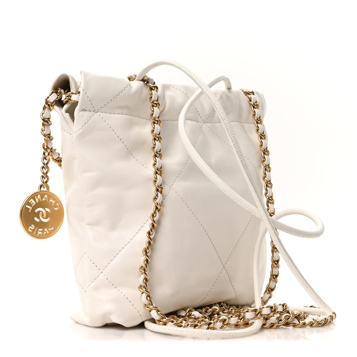 Shiny Calfskin Quilted Mini Chanel 22 White - Top Club