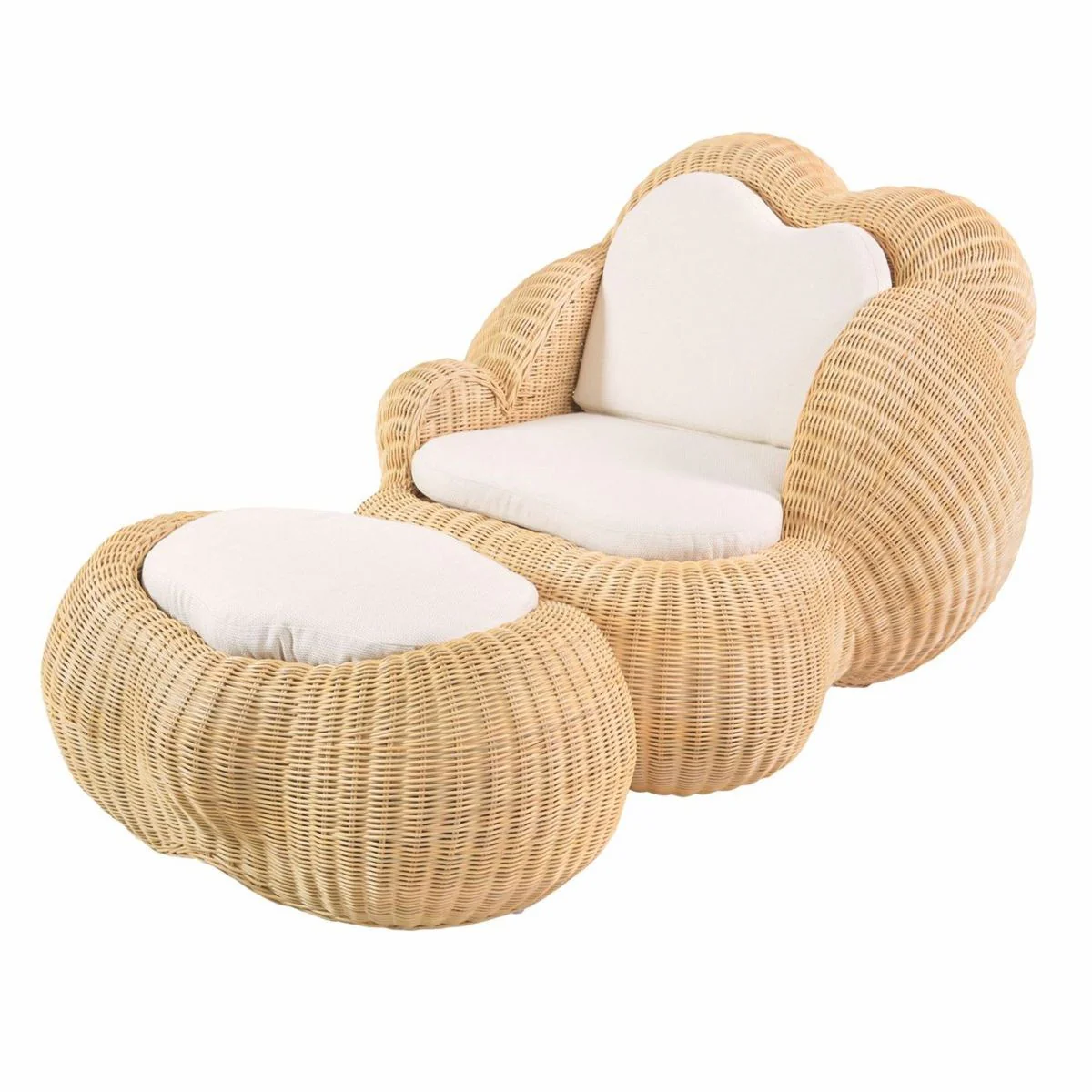 Luxury stool natural colors 86.5 cm - rattan footstool with cushion