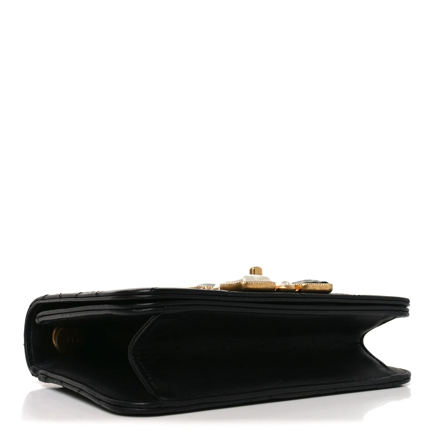 Calfskin Quilted Crystal Pearl Small Flap Bag Black - Top Club