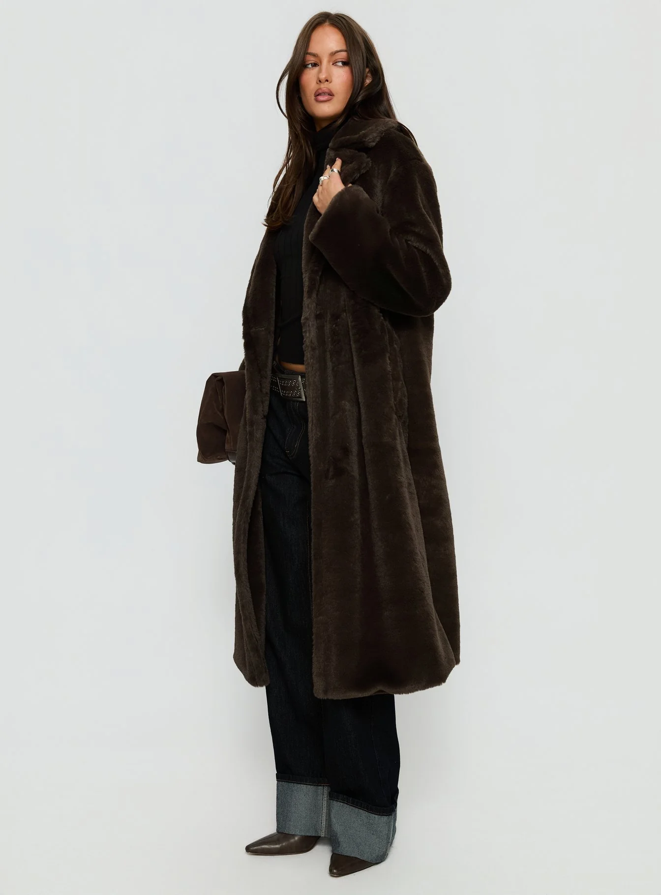 Alvie Longline Faux Fur Coat Brown