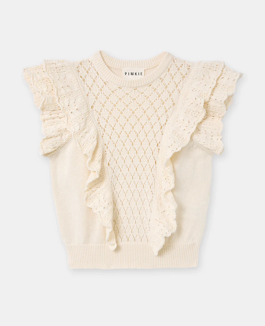 Pimkie Pull manches courtes en maille ajourée avec volants