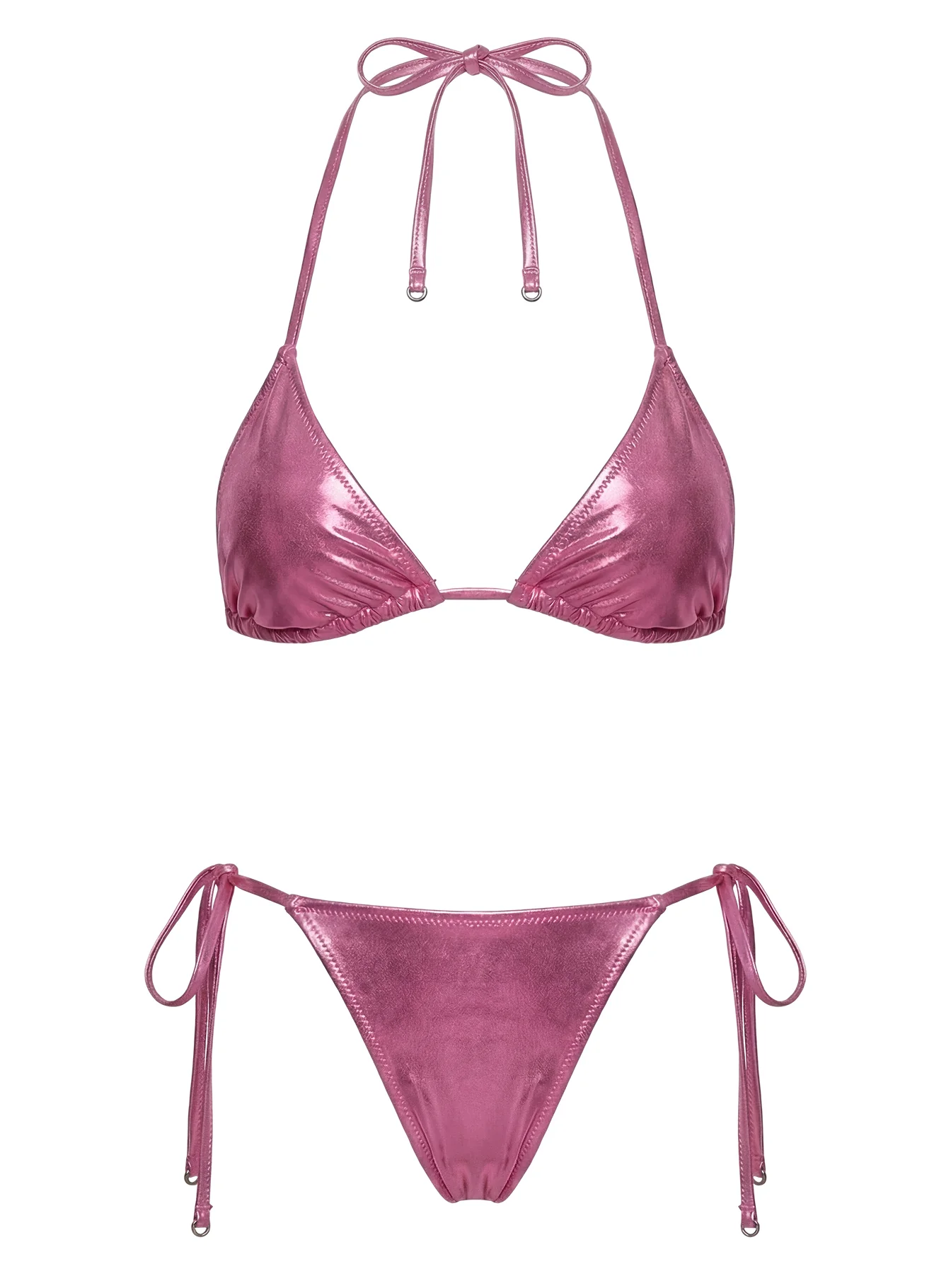 Jenner Metallic Tie Side Beaded Bikini Bottom Pink