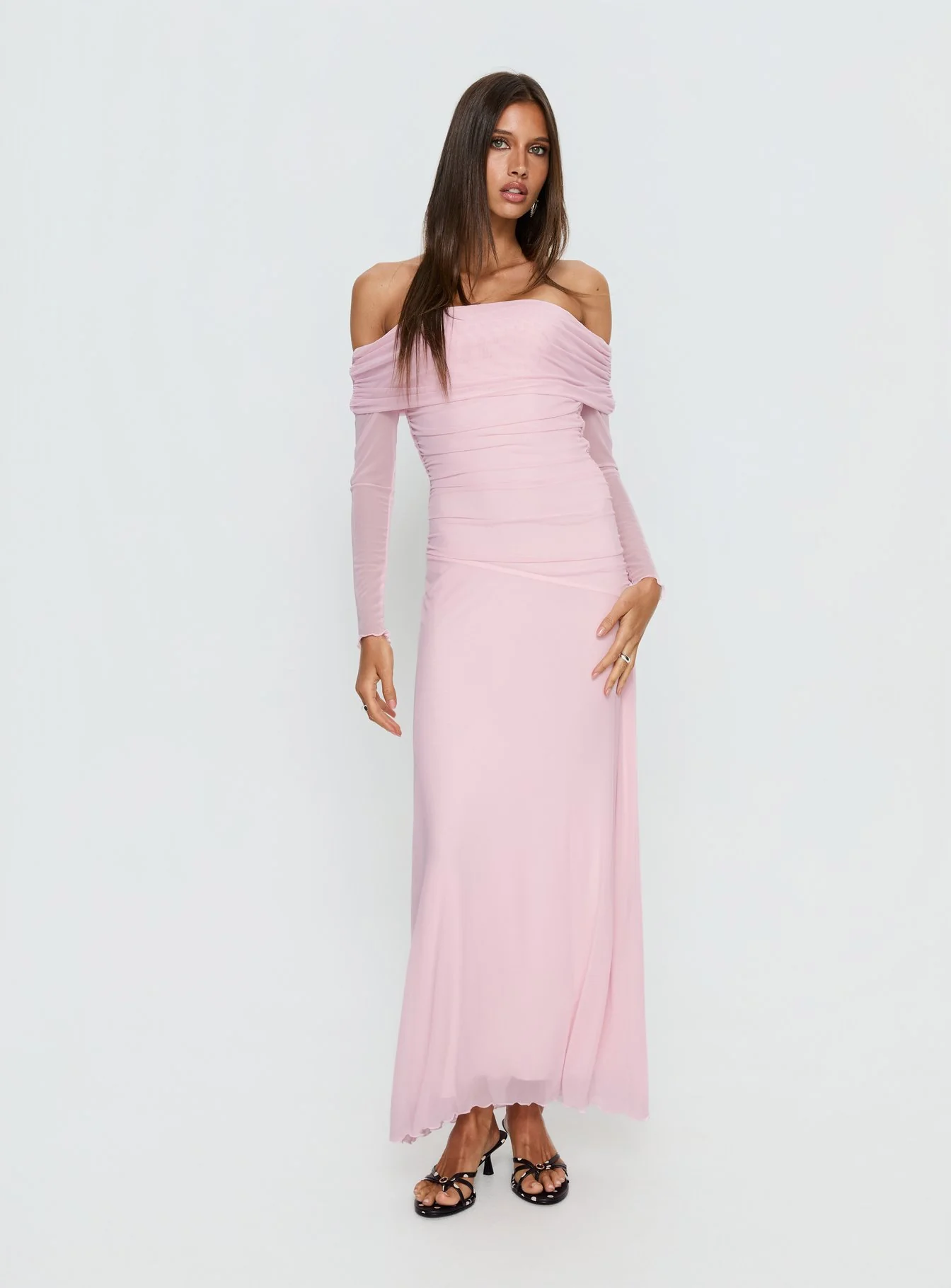 Emorissa Off Shoulder Long Sleeve Maxi Dress Soft Pink