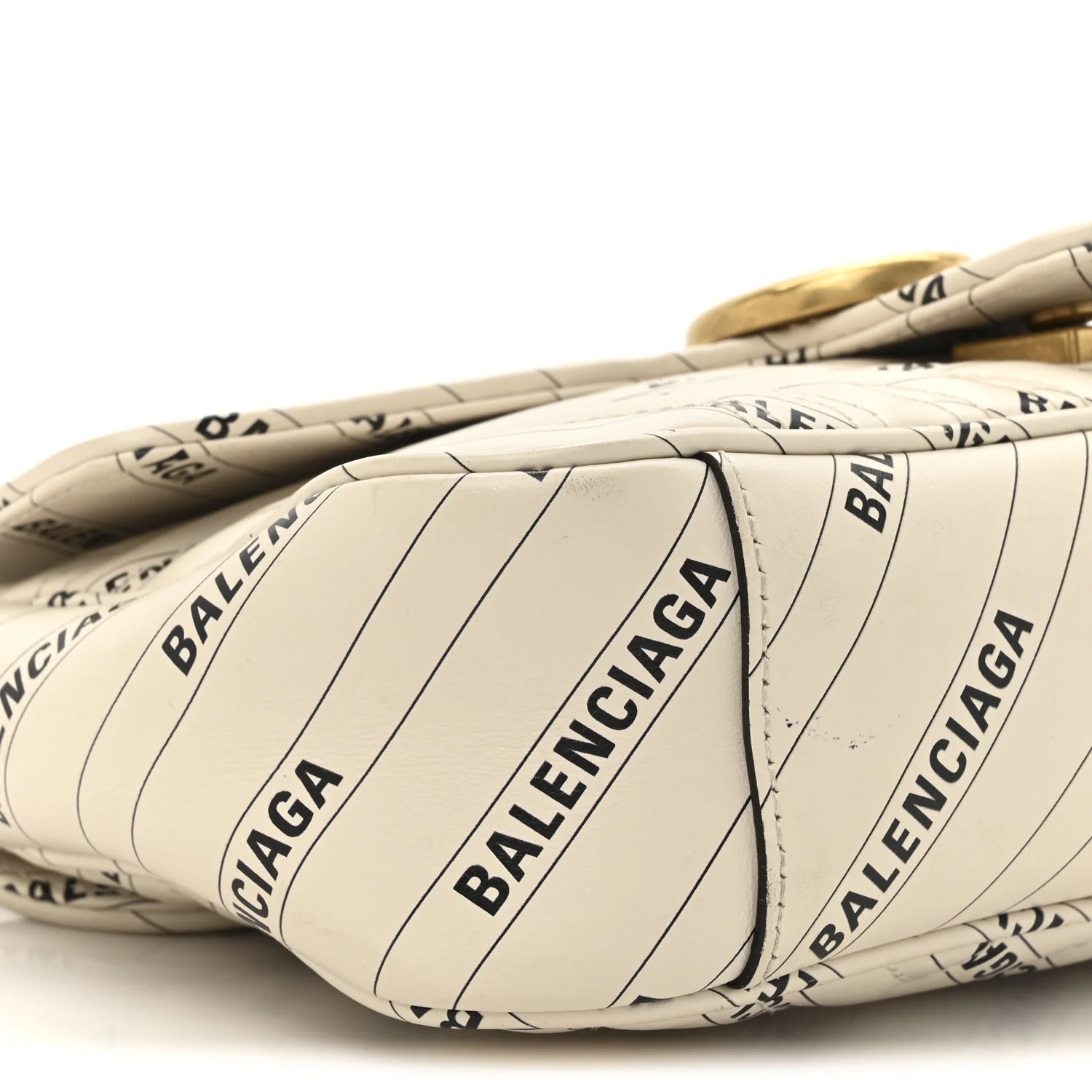 X BALENCIAGA Calfskin Matelasse Logo Print Small GG Marmont Shoulder Bag White - Top Club