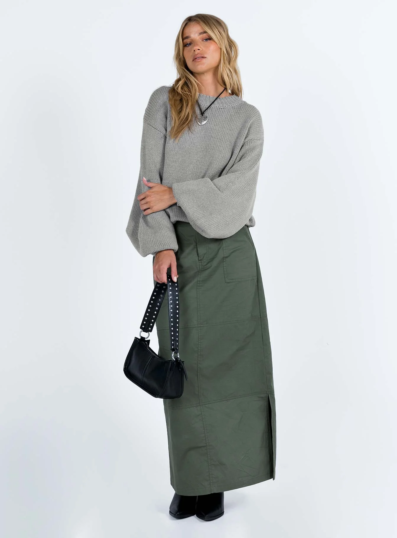 Harmony Balloon Sleeve Knit Sweater Grey