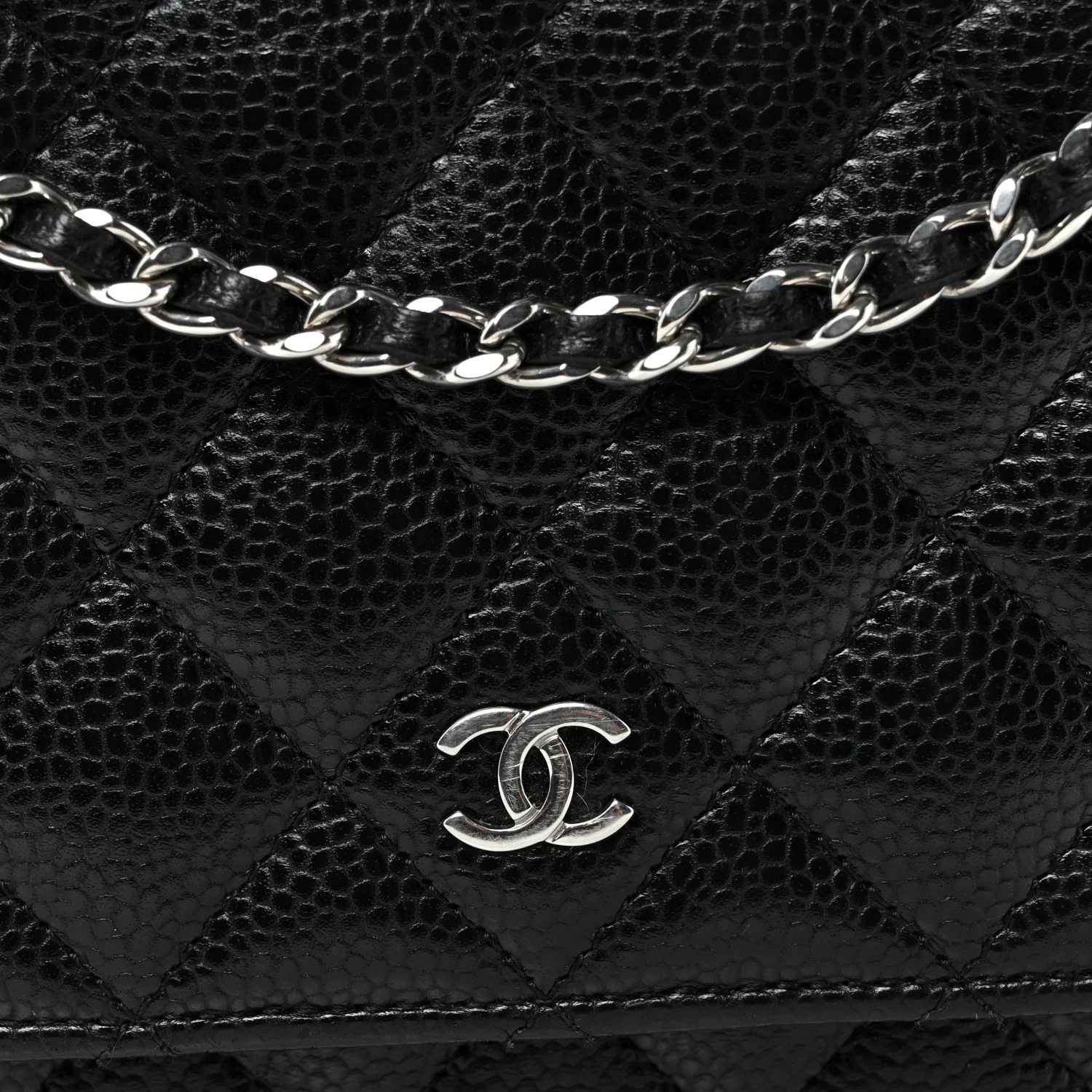 Caviar Quilted Wallet on Chain WOC Black - Top Club