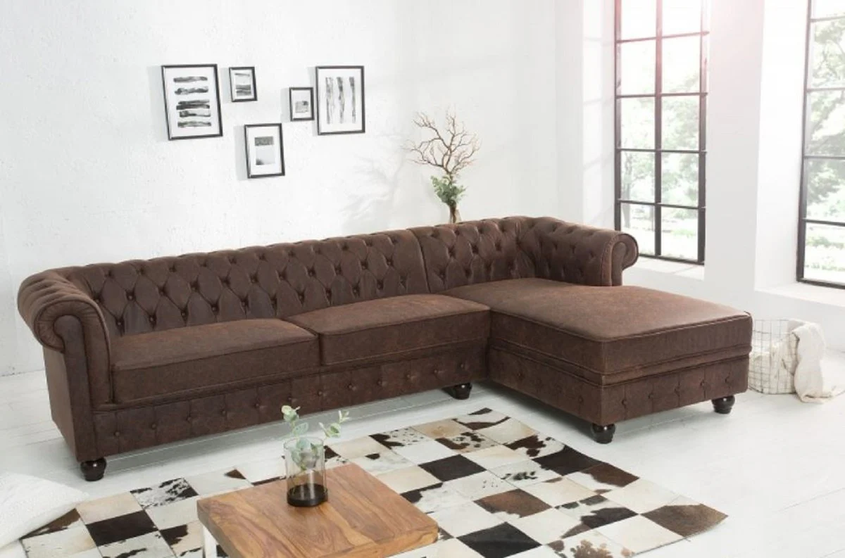 Chesterfield corner sofa vintage brown 280 x 165 x H. 73 cm - Faux leather living room sofa - Chesterfield furniture