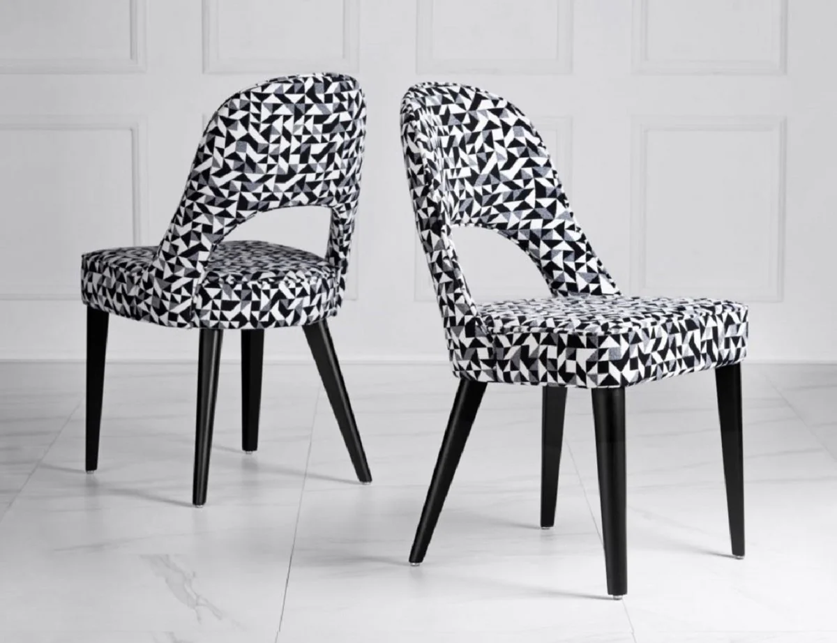 Luxury Art Deco dining chair set of 4 white / gray / black 49 x 61 x H. 89 cm - Elegant kitchen chairs with pattern - Dining room furniture - Luxury furniture - Art Deco furniture - Luxury furnishings