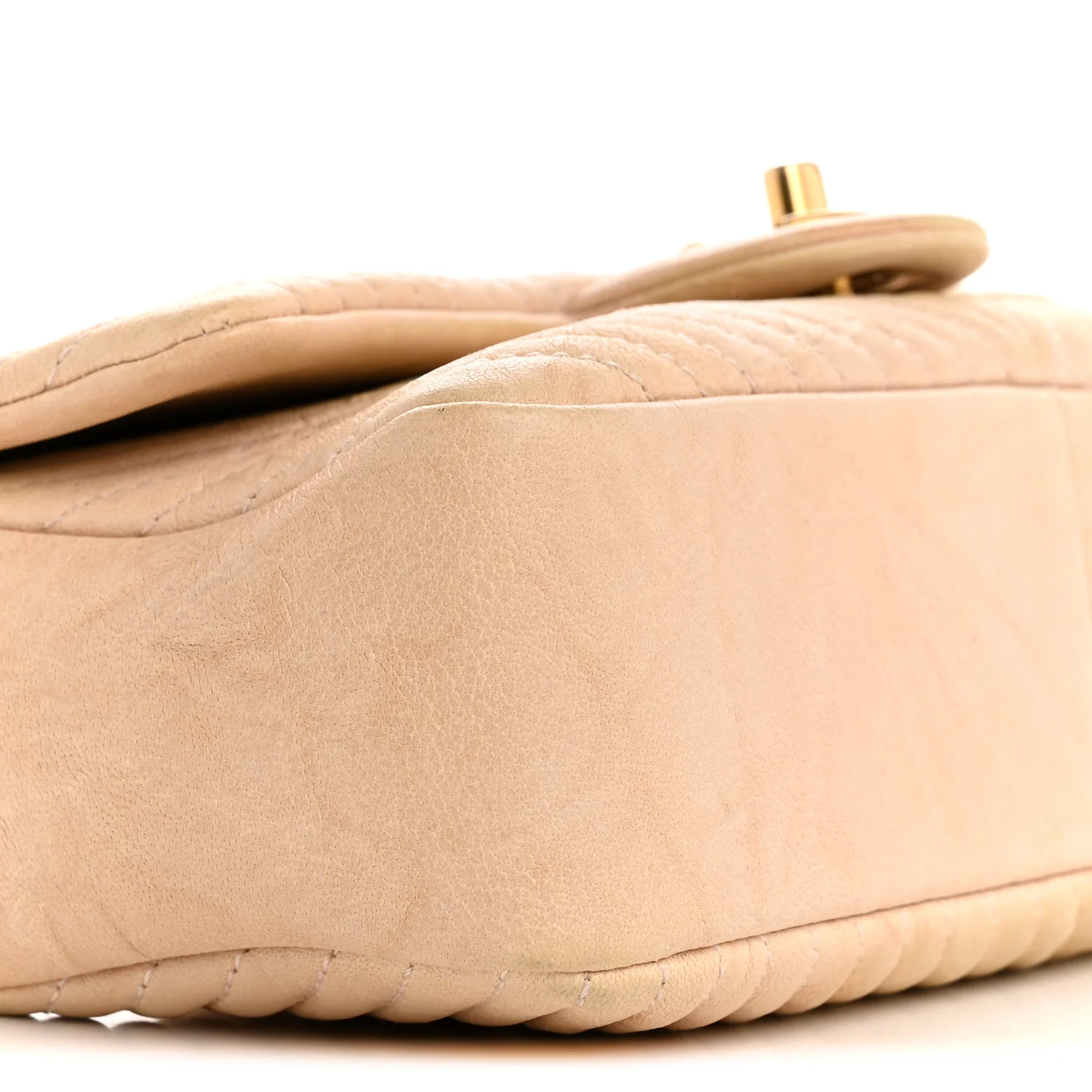 Calfskin Chevron Small Surpique Flap Beige - Top Club