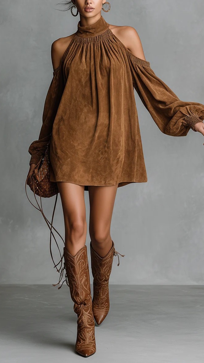 Women's Cotton-Blend Cold Shoulder Halter Mini Dress for Western Rodeo Events - Nordfashionstorm - Women's Clothing, Fashion for You - Nordfashionstorm.com