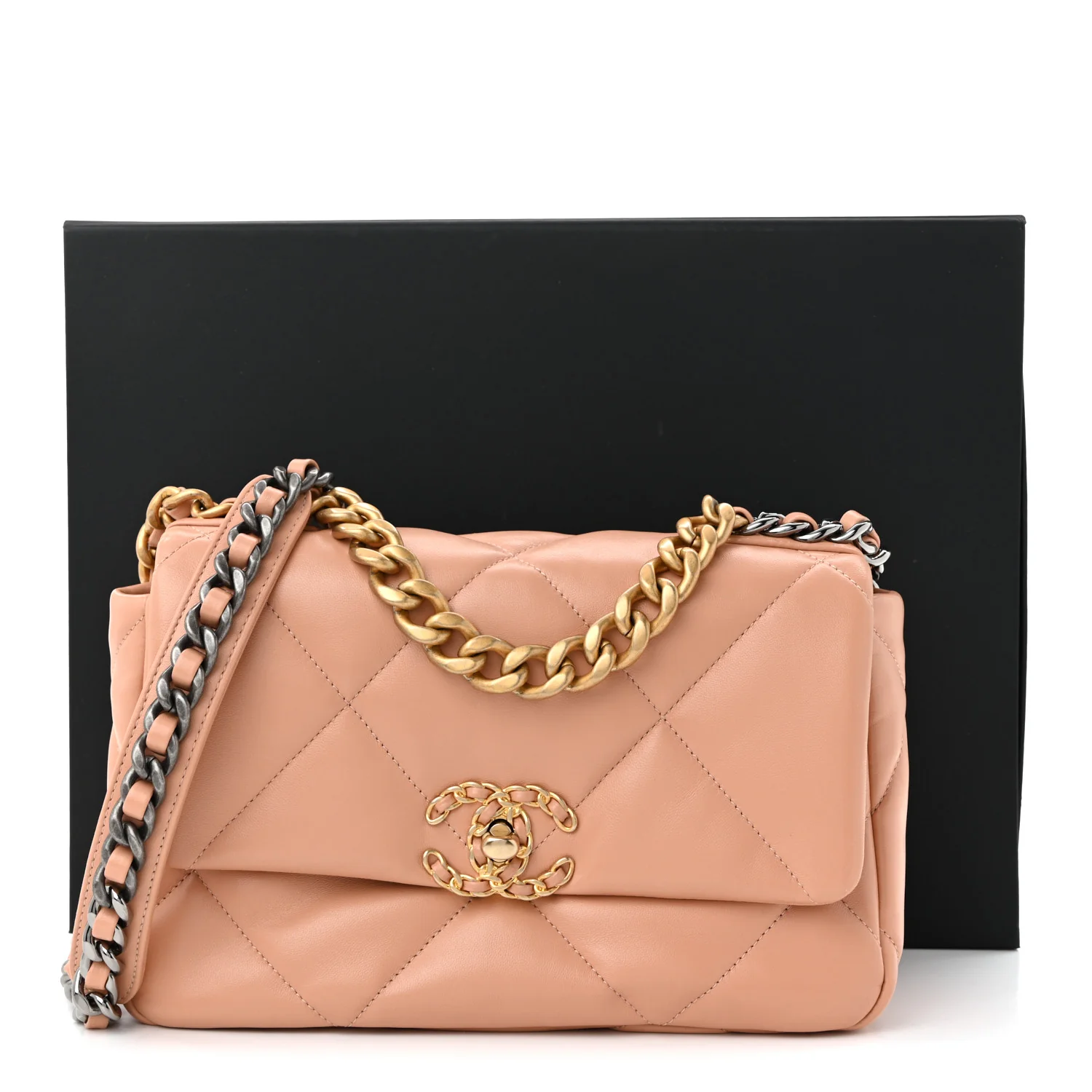 Lambskin Quilted Medium Chanel 19 Flap Beige - Top Club