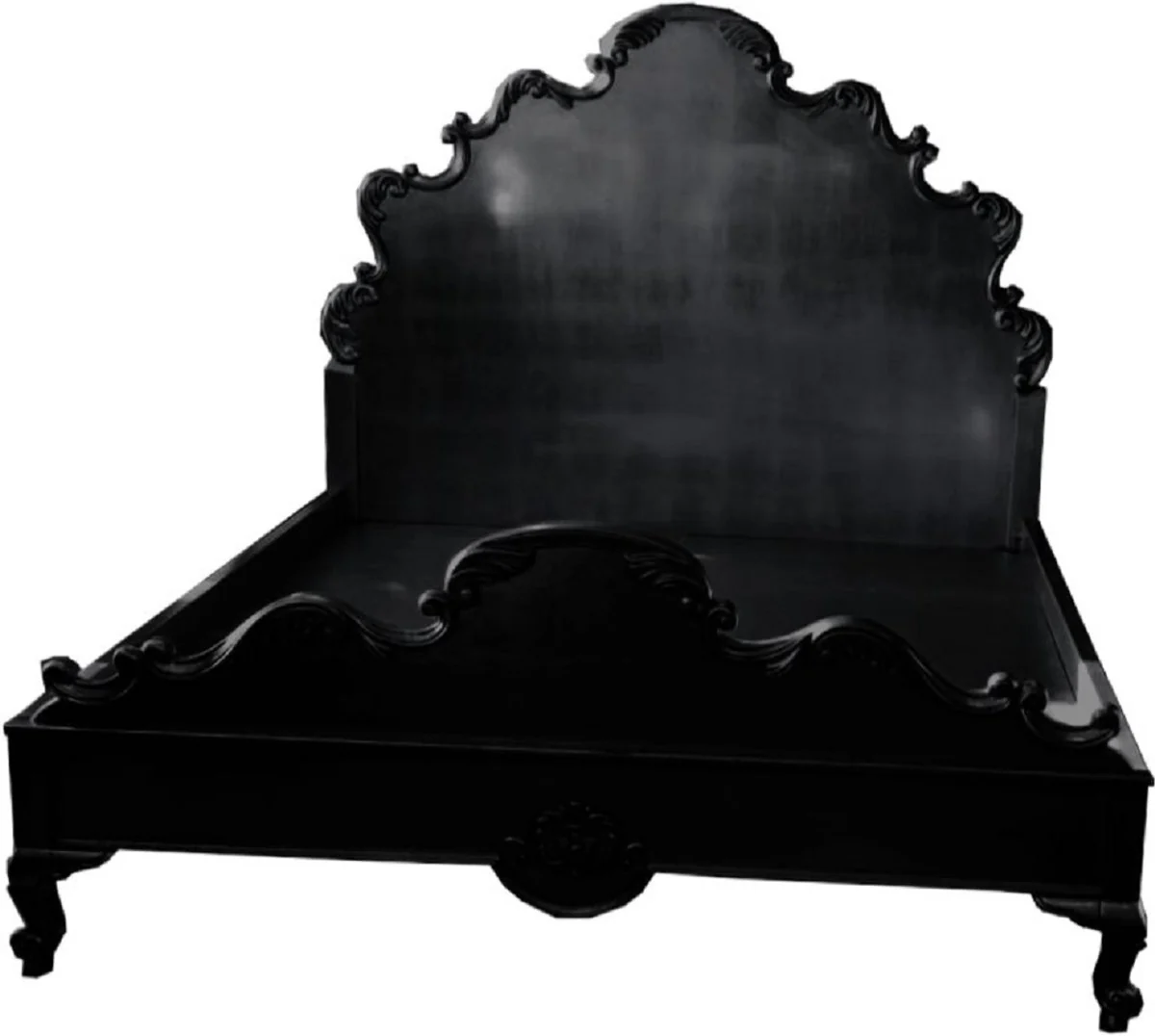 Luxury baroque double bed black - magnificent solid wood bed with headboard - bedroom furniture in baroque style - noble and magnificent