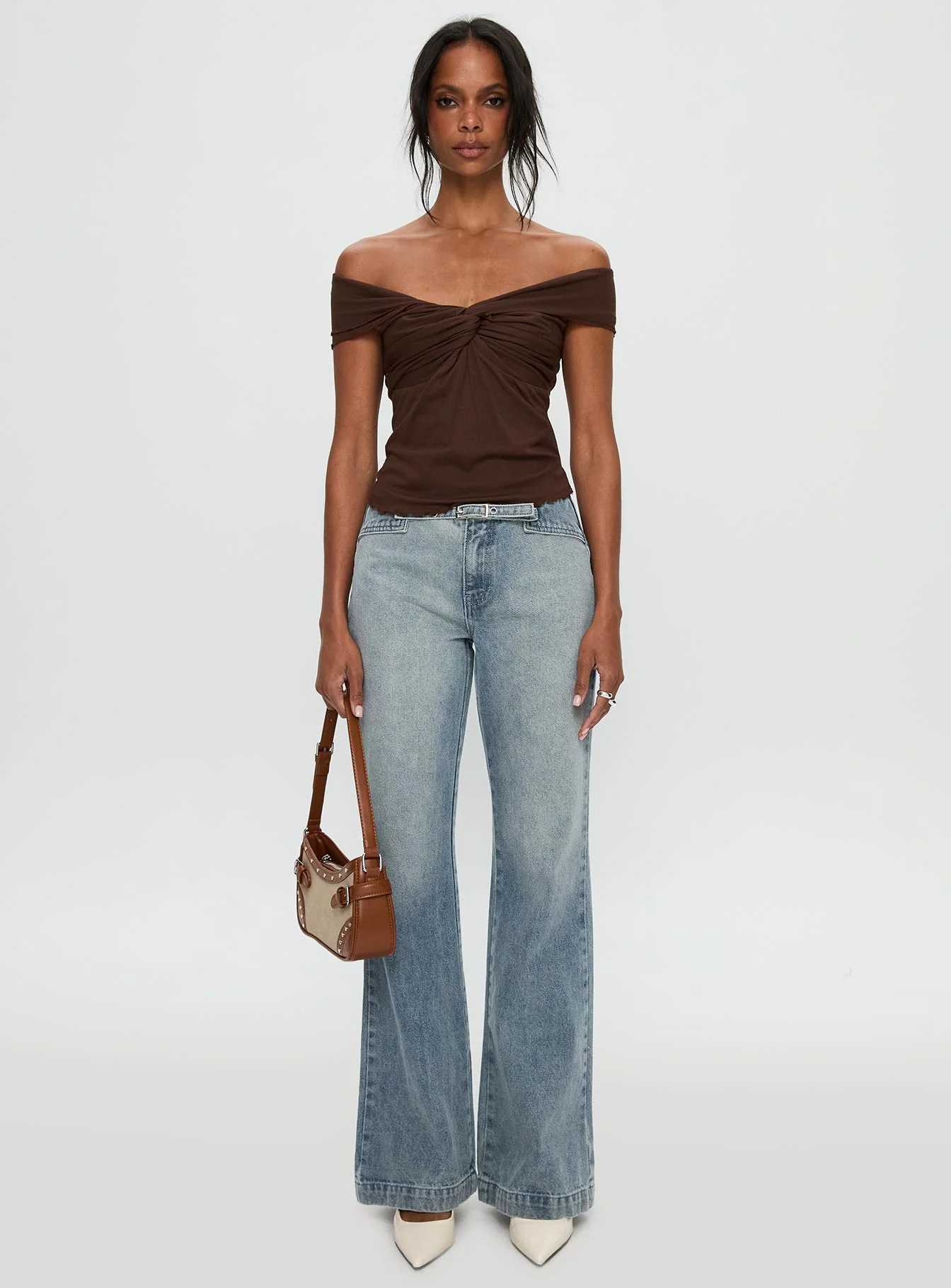 Suspiria Twist Off Shoulder Top Chocolate