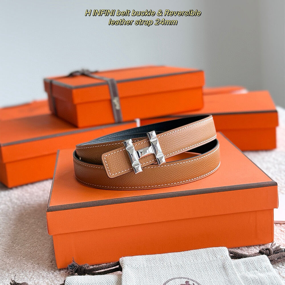 H Infini belt buckle   Reversible leather strap 24 mm - Top Club