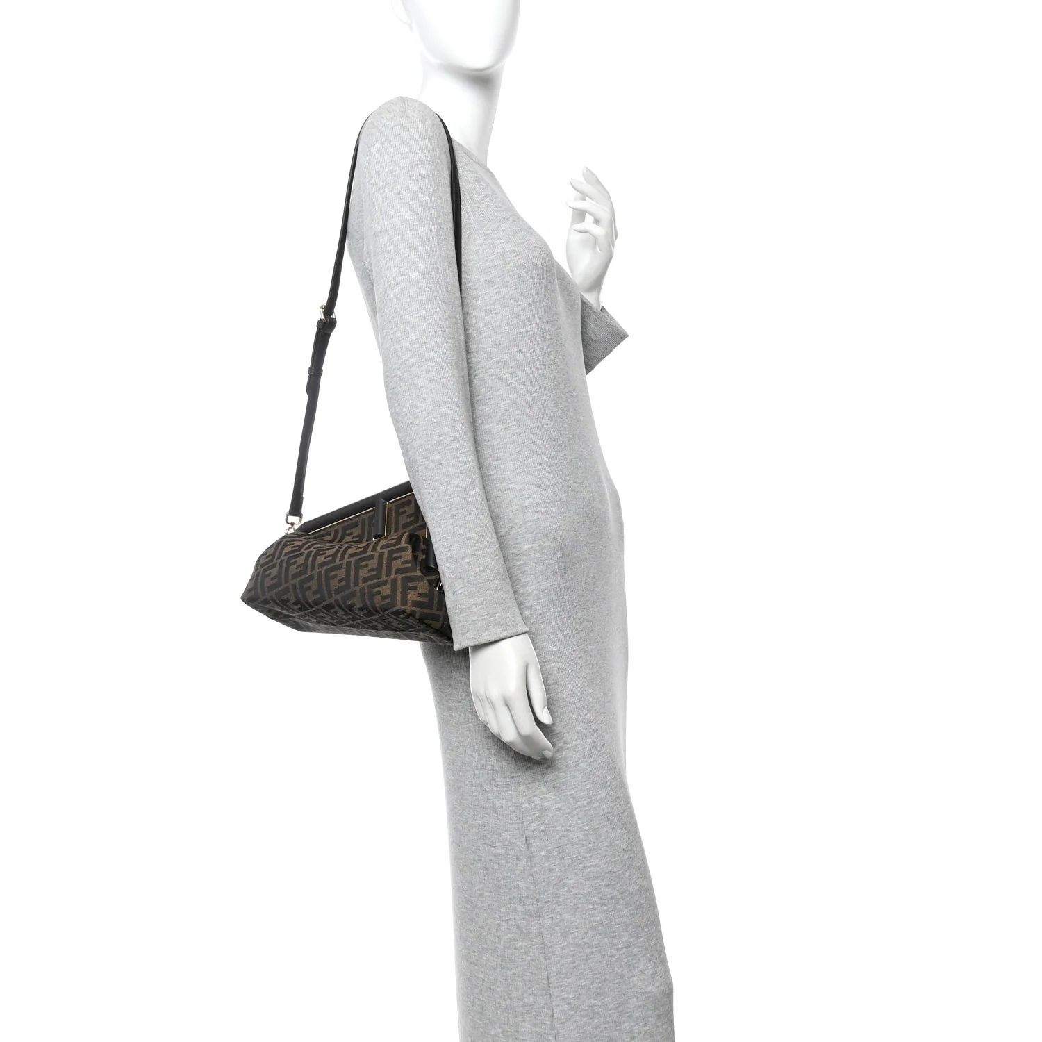 Shiny Nappa Fabric Jacquard FF 1974 Midi Fendi Tobacco Moro Ebano