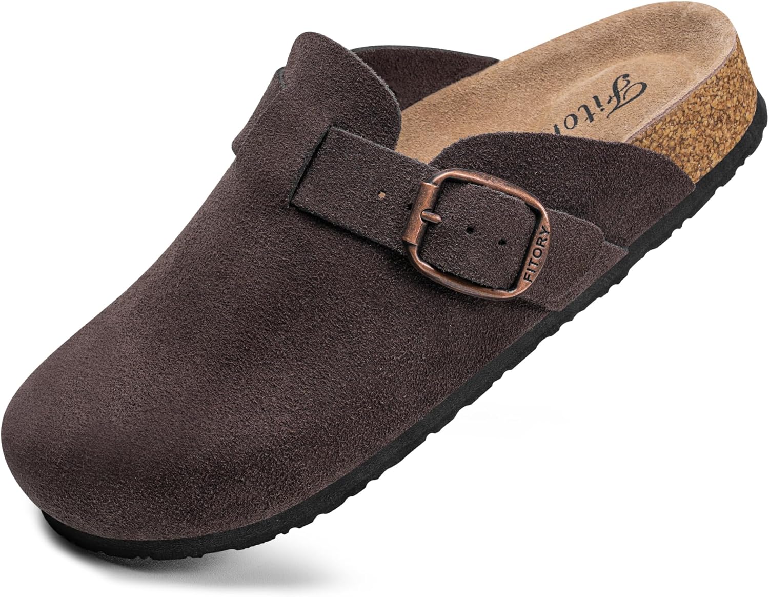 FITORY Womens Clogs Slip-on Potato Shoes Leather Mules with Suede Cork Footbed Size 6-11