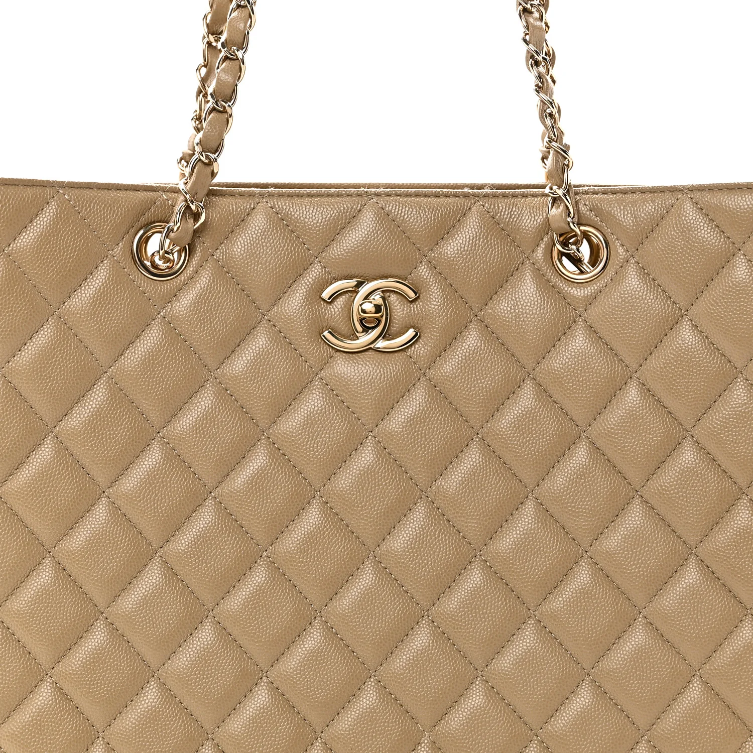 Caviar Quilted Large Shopping Tote Dark Beige - Top Club