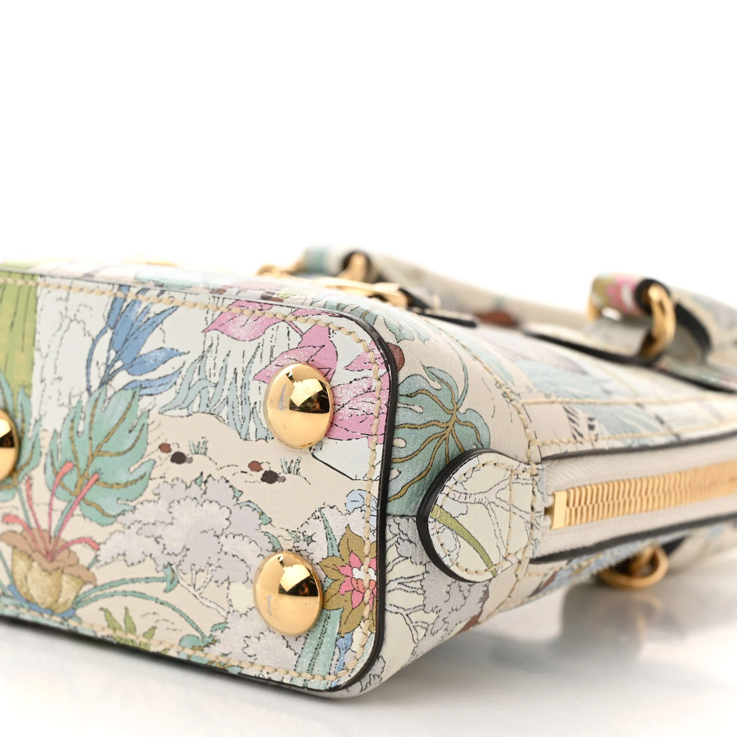 New Shangai Calfskin Tiger Savanah Web Mini Horsebit 1955 Top Handle Bag Chalky White Multicolor - Top Club