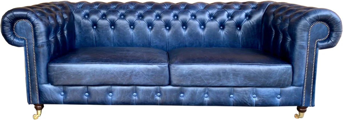 Chesterfield luxury real leather sofa 220 cm vintage leather from Galata Blue