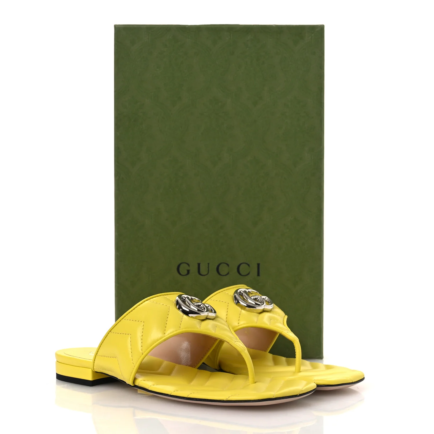 Nappa Charlotte Double G Marmont Thong Sandals 37.5 Acid Lime - Top Club