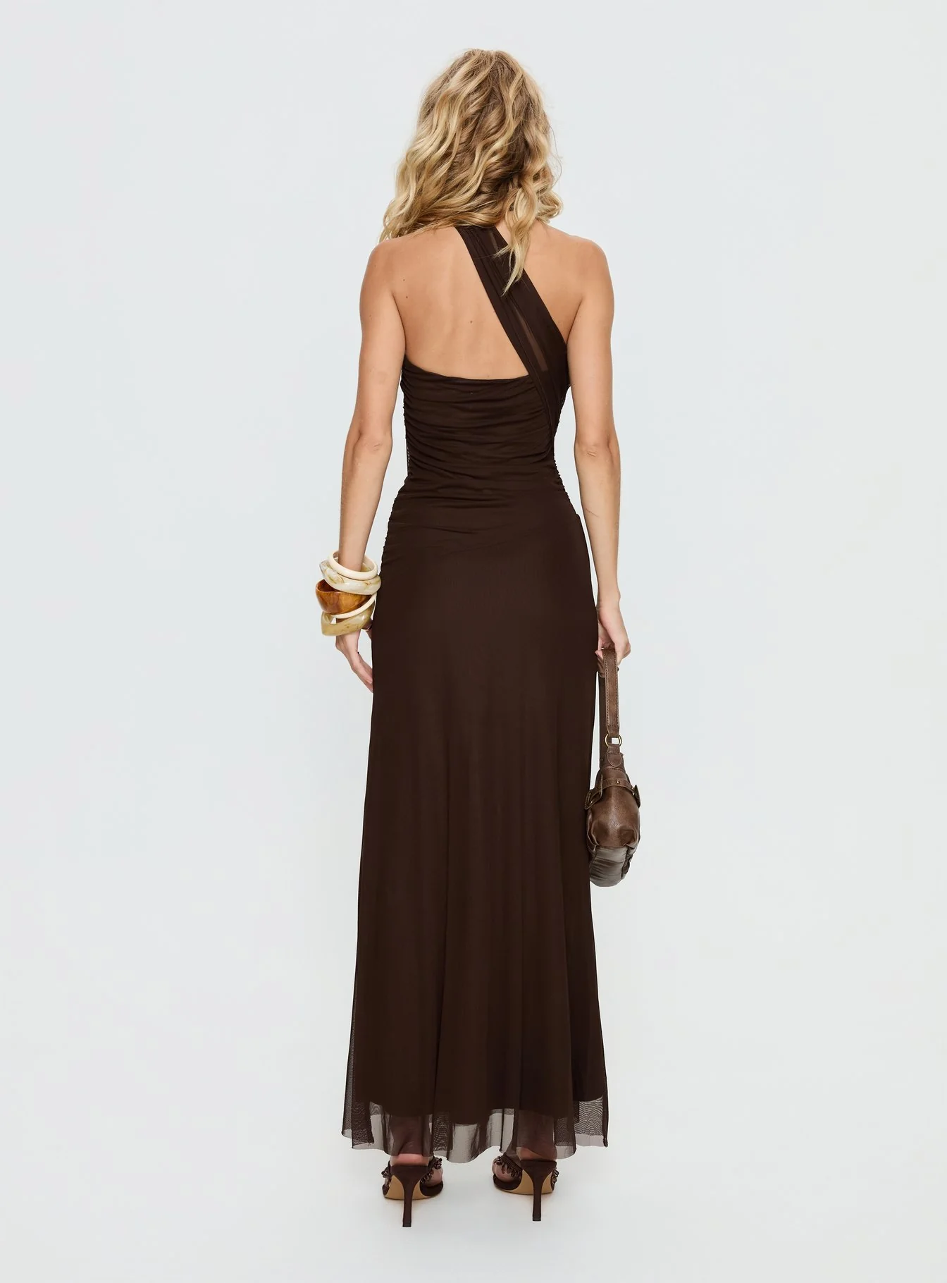 Ainslea Halter Scarf Maxi Dress Dark Brown