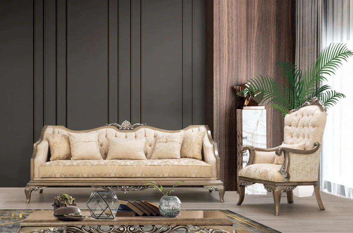 Luxury baroque coffee table brown / silver - magnificent living room table in baroque style - handmade solid wood table - baroque living room furniture