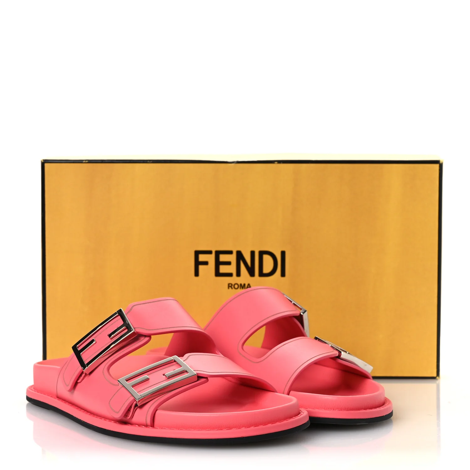 Vitello Fendi Feel Buckled Slide Sandals 38 Pink Dalia - Top Club
