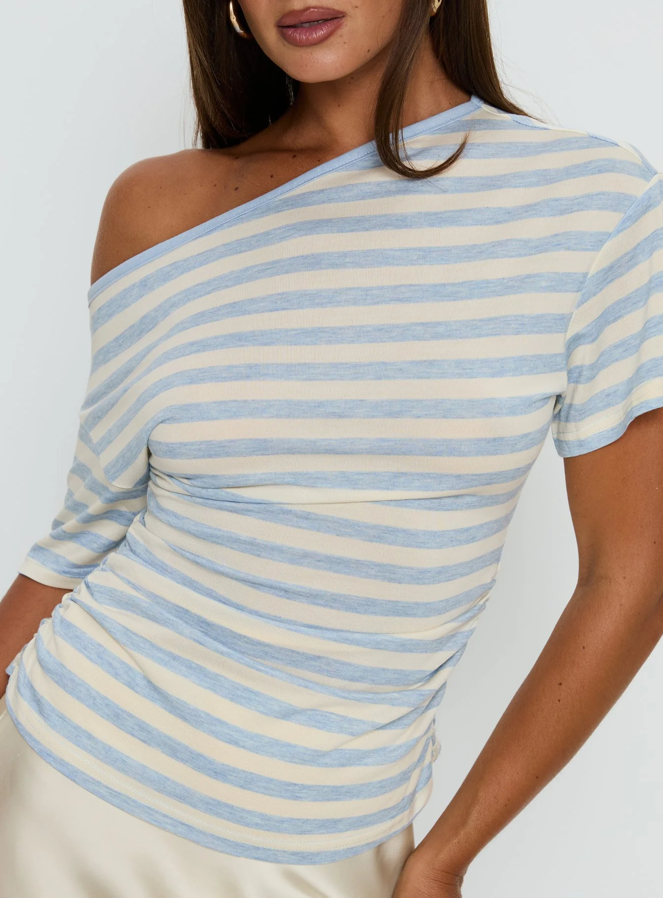 Emlynn Off Shoulder Top Blue Stripe