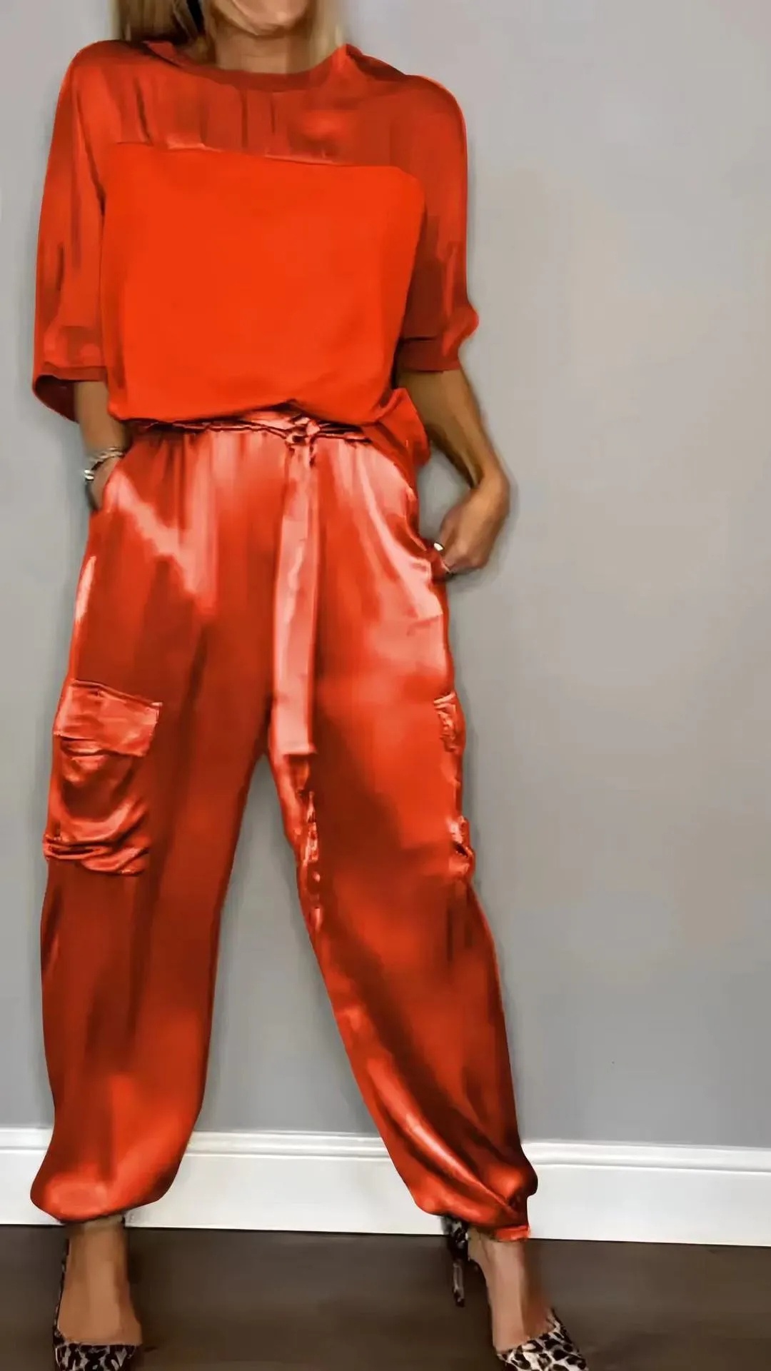Women's Silky Loose-Fit Top and Pants Two-Piece Set - Nordfashionstorm - Women's Clothing, Fashion for You - Nordfashionstorm.com