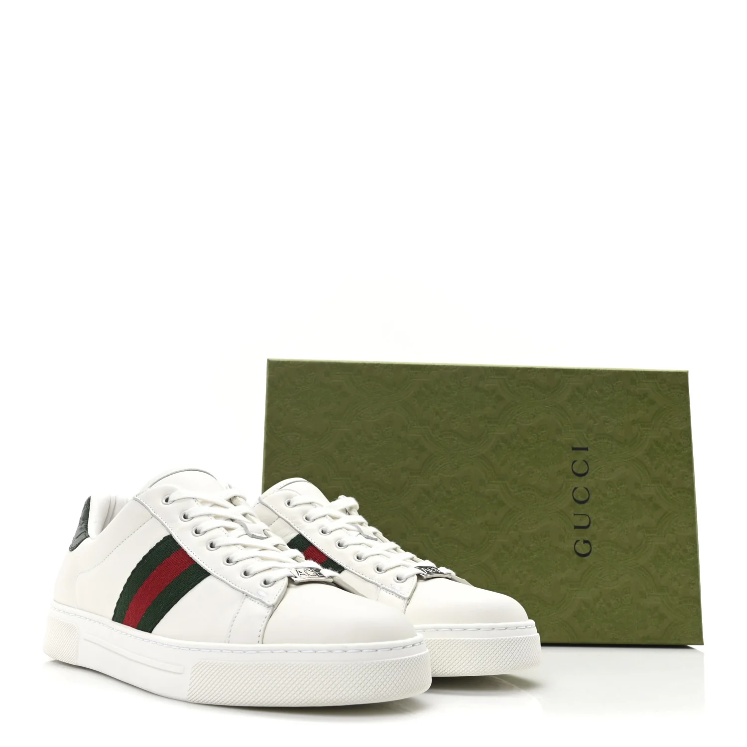 Calfskin Crocodile Web Womens Ace Sneakers 39.5 White Green - Top Club