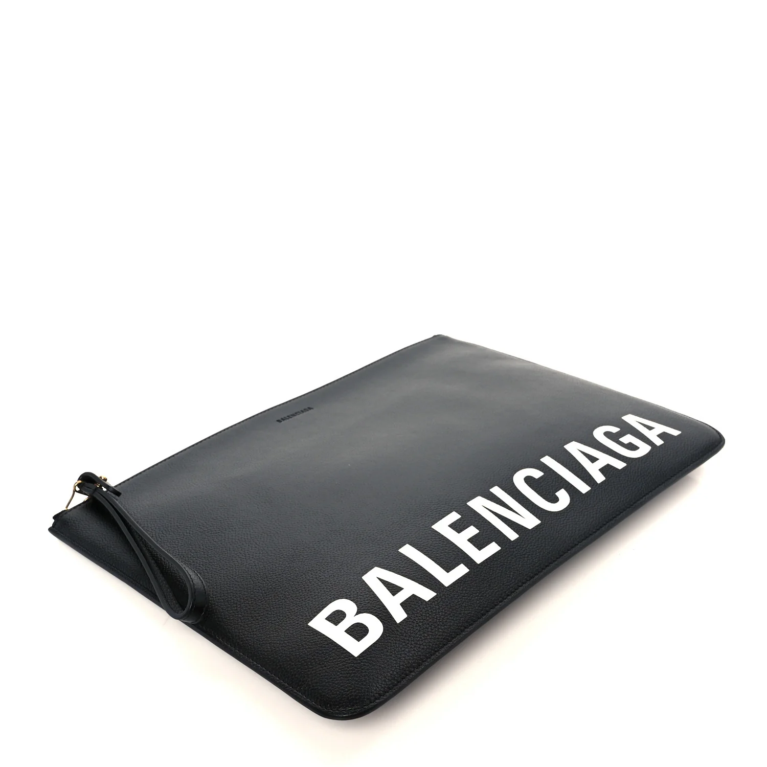 Calfskin Logo Large Cash Pouch With Handle Black White - Top Club