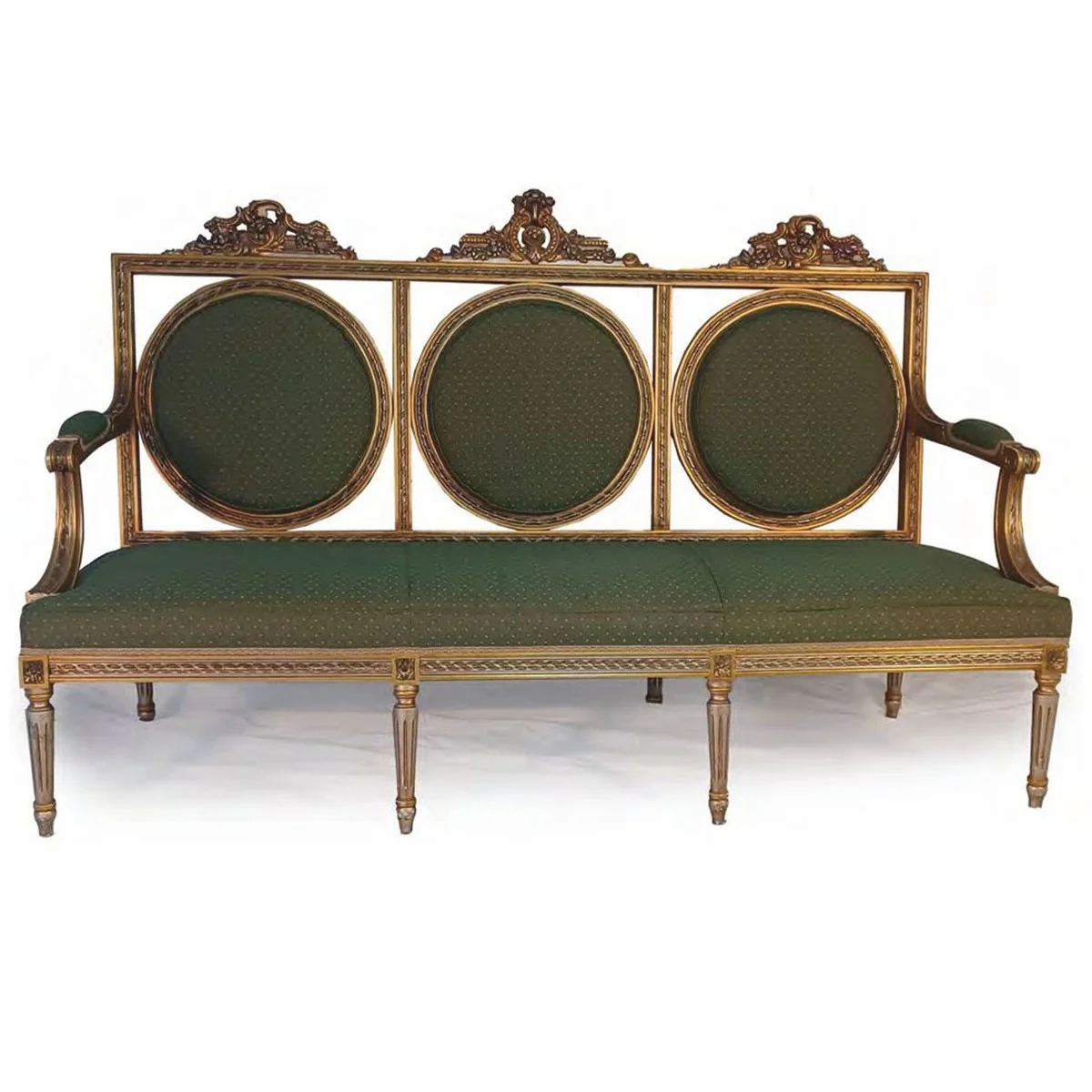 Luxury Baroque Living Room Sofa Green / Silver / Gold 173 cm - Made in Italy