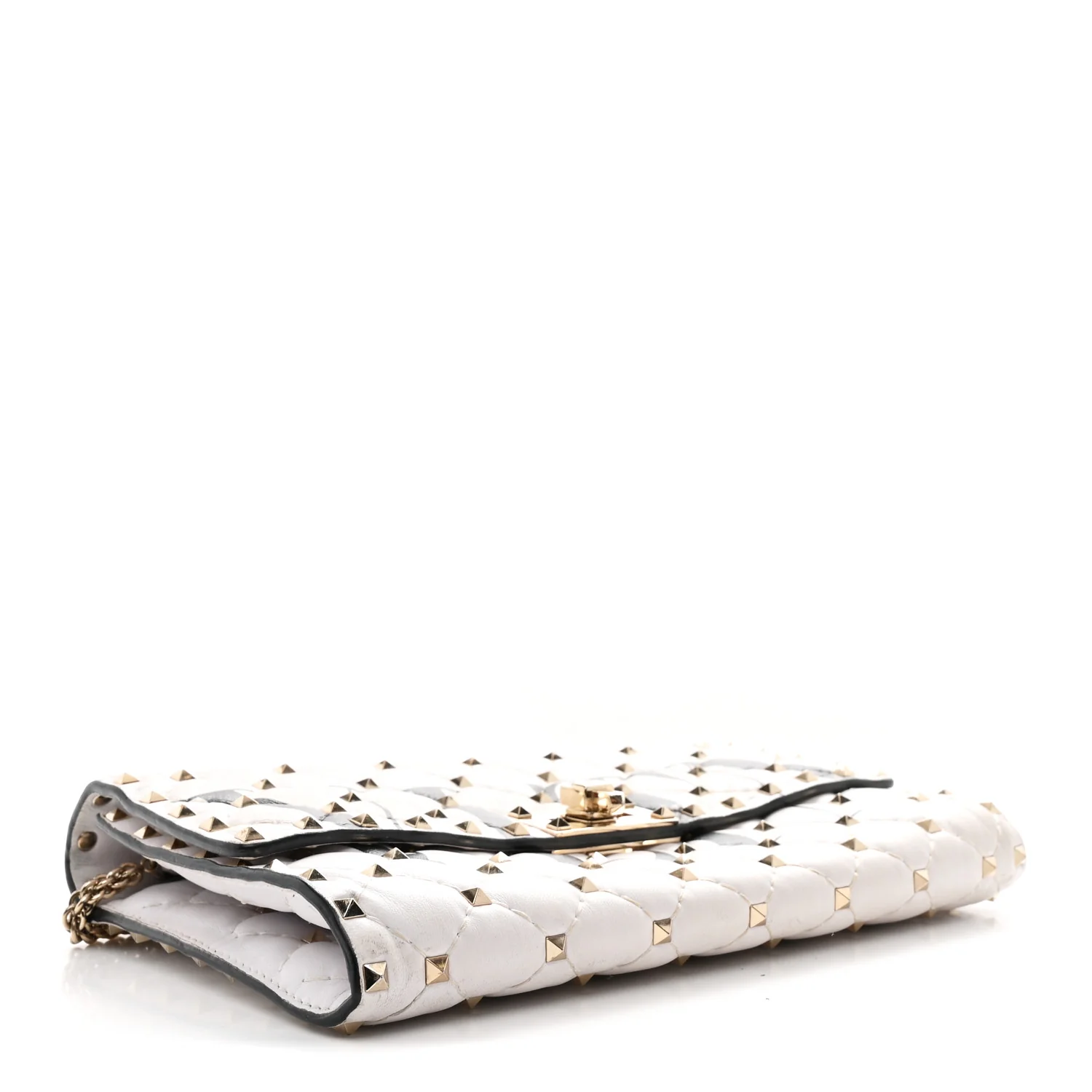 Lambskin VLTN Print Rockstud Spike Wallet On Chain White - Top Club