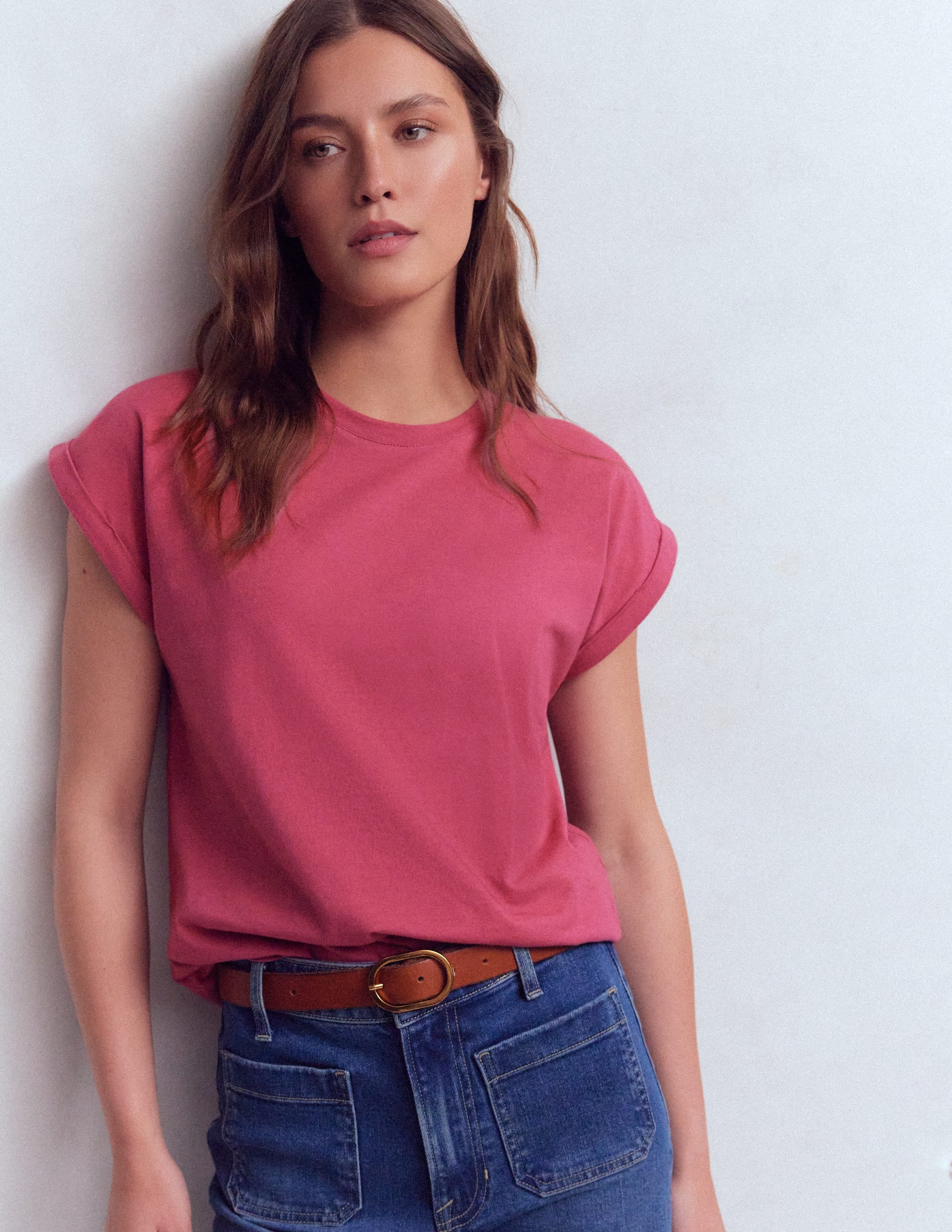 Ren T-Shirt mit umgeschlagenen Ärmeln-Pastellrosa