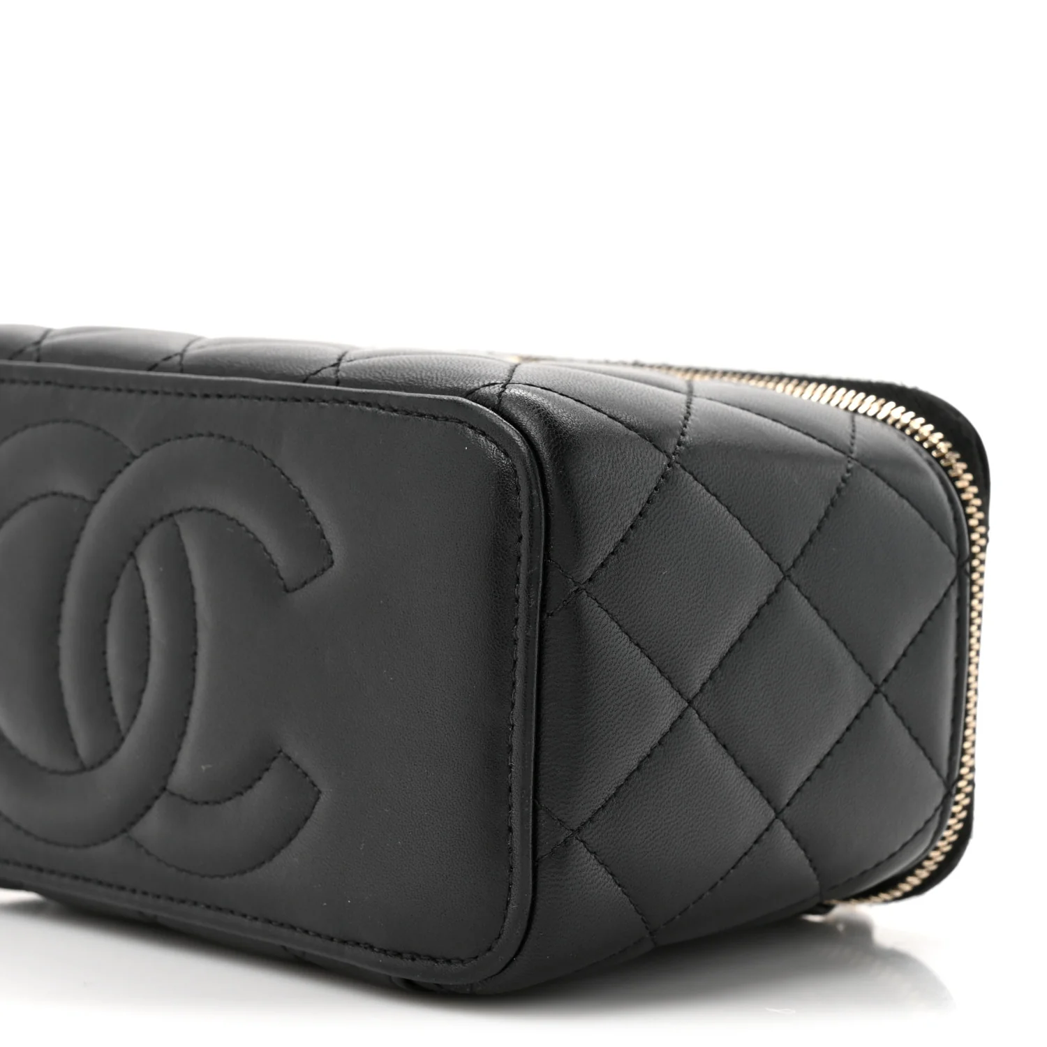 Lambskin Quilted Small Top Handle Vanity Case With Chain Black - Top Club