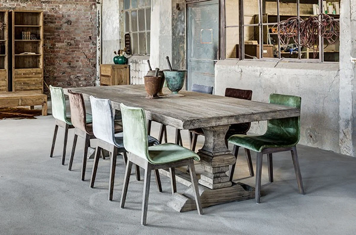 Country house dining table oak rustic gray - baroque style table solid oak wood